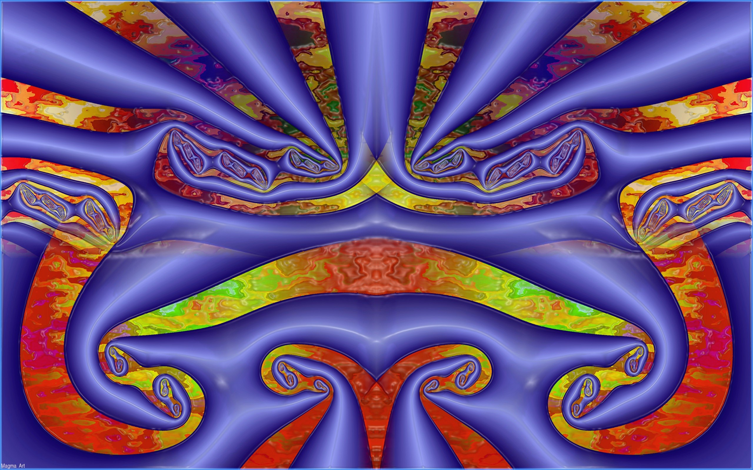 Abstract fractal art with blue and colorful patterns HD Wallpaper