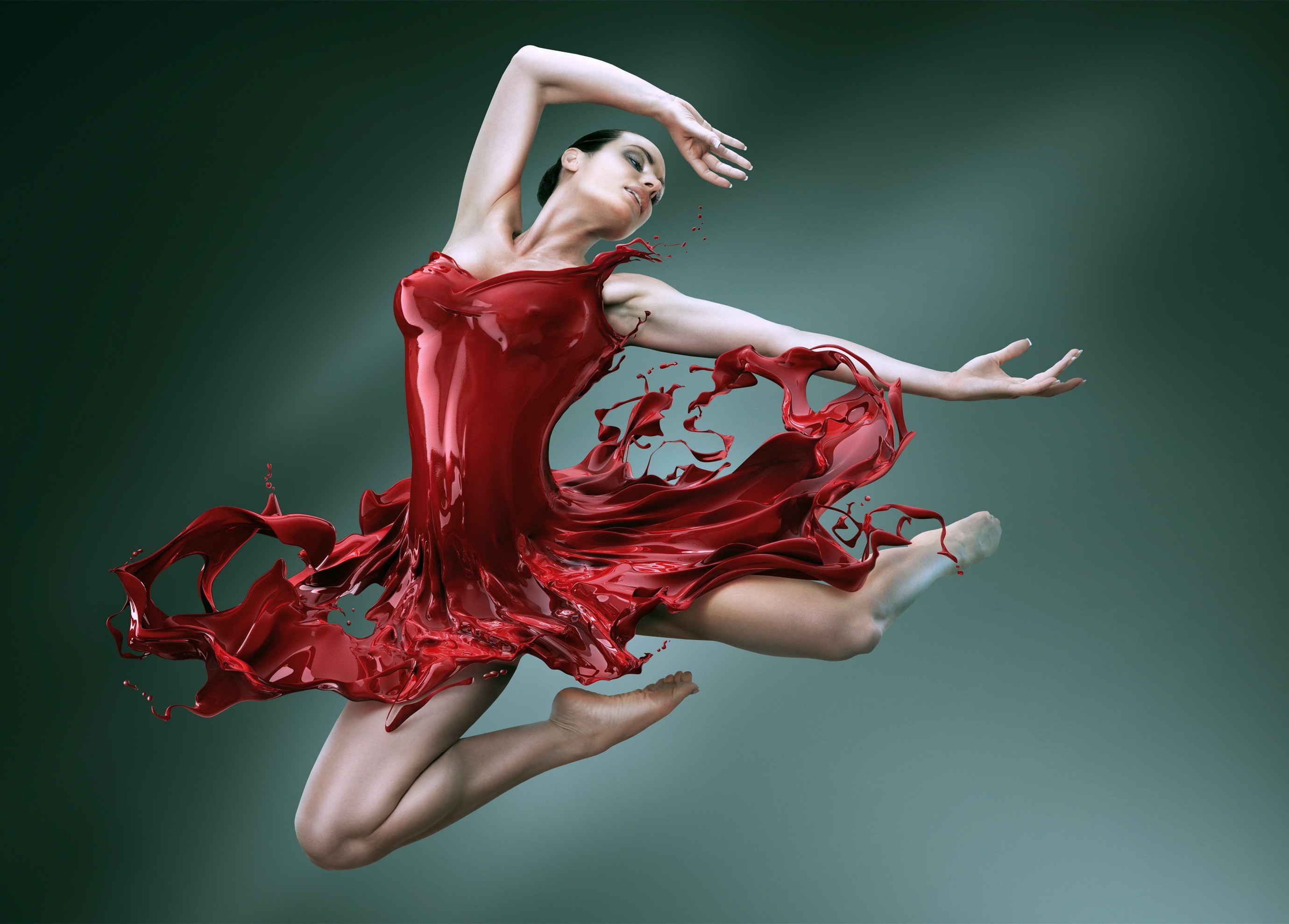 Dancer in a red liquid dress HD Wallpaper