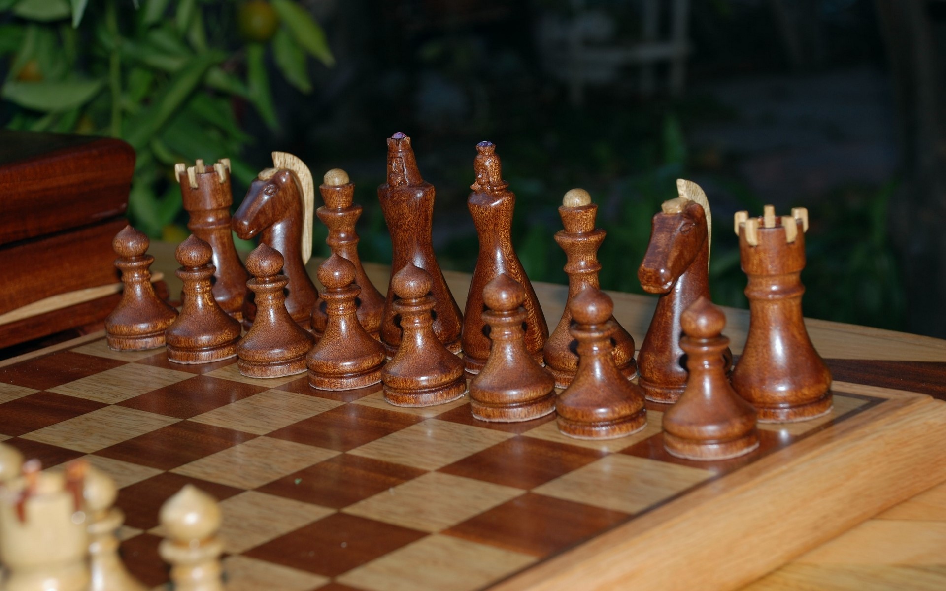 Wooden Chess Pieces on a Chessboard HD Wallpaper