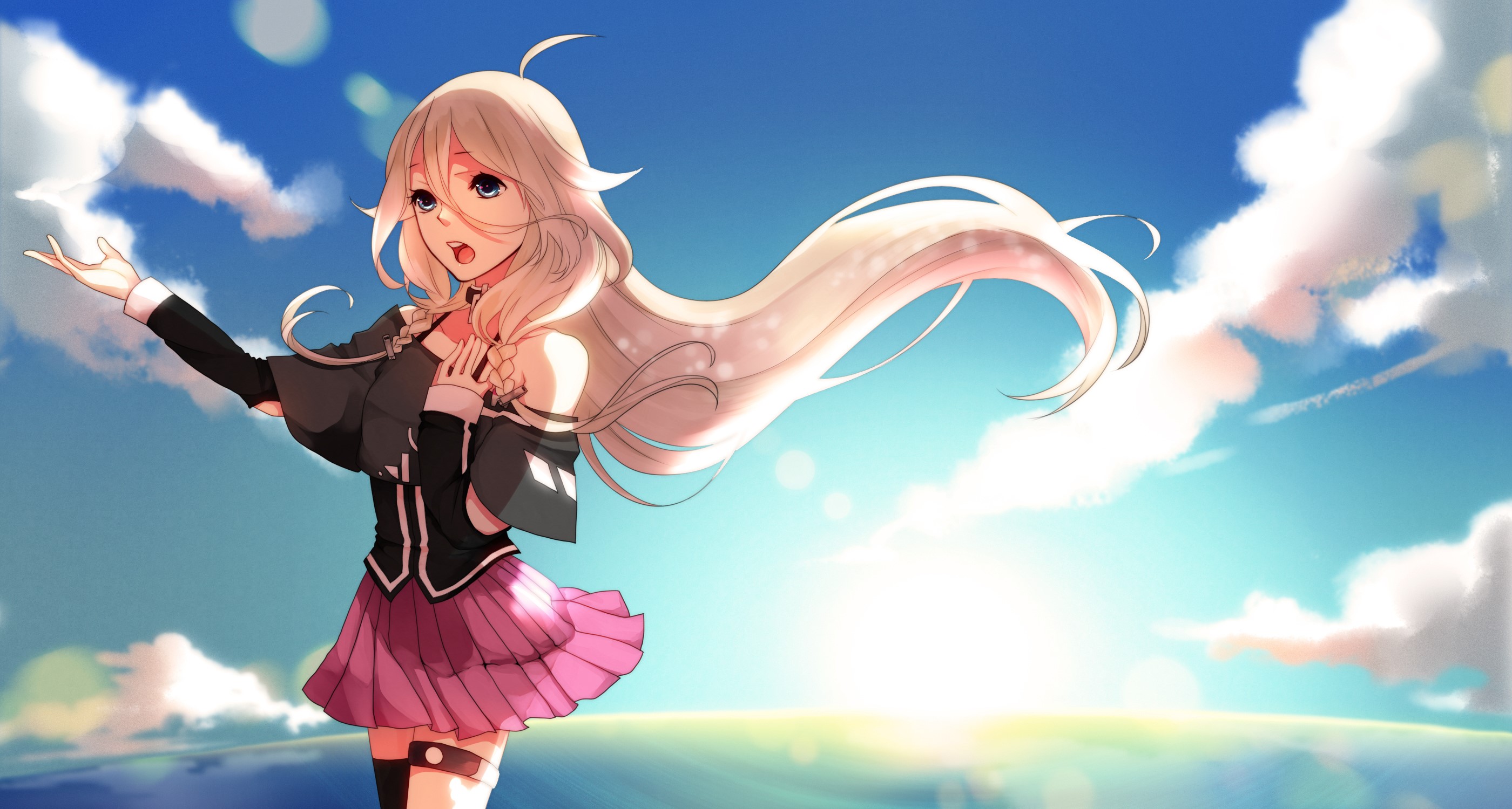 Anime girl with long blonde hair in a pink skirt HD Wallpaper