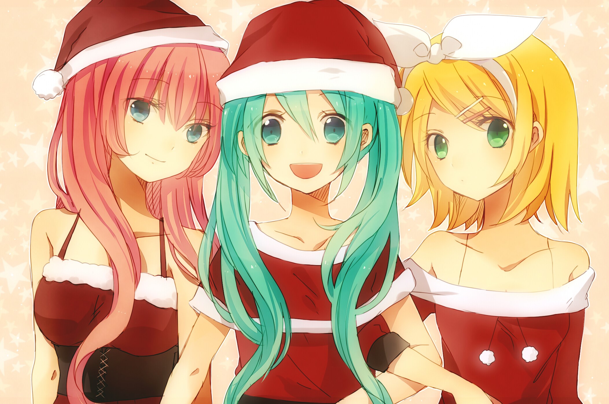 Vocaloid characters in Christmas outfits HD Wallpaper
