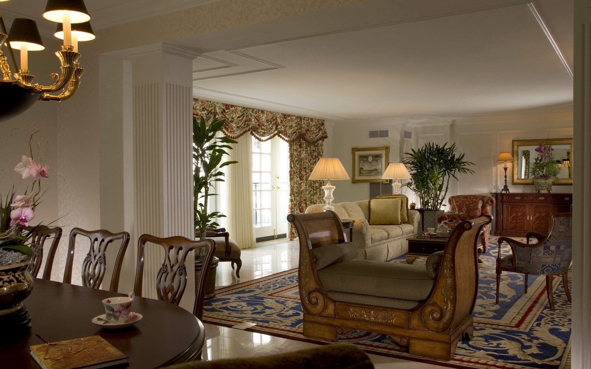 Elegant dining room and living room interior HD Wallpaper