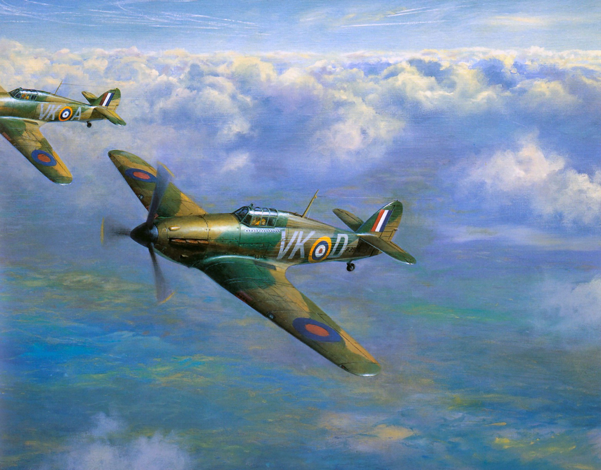 Two Hawker Hurricane aircraft flying in formation HD Wallpaper