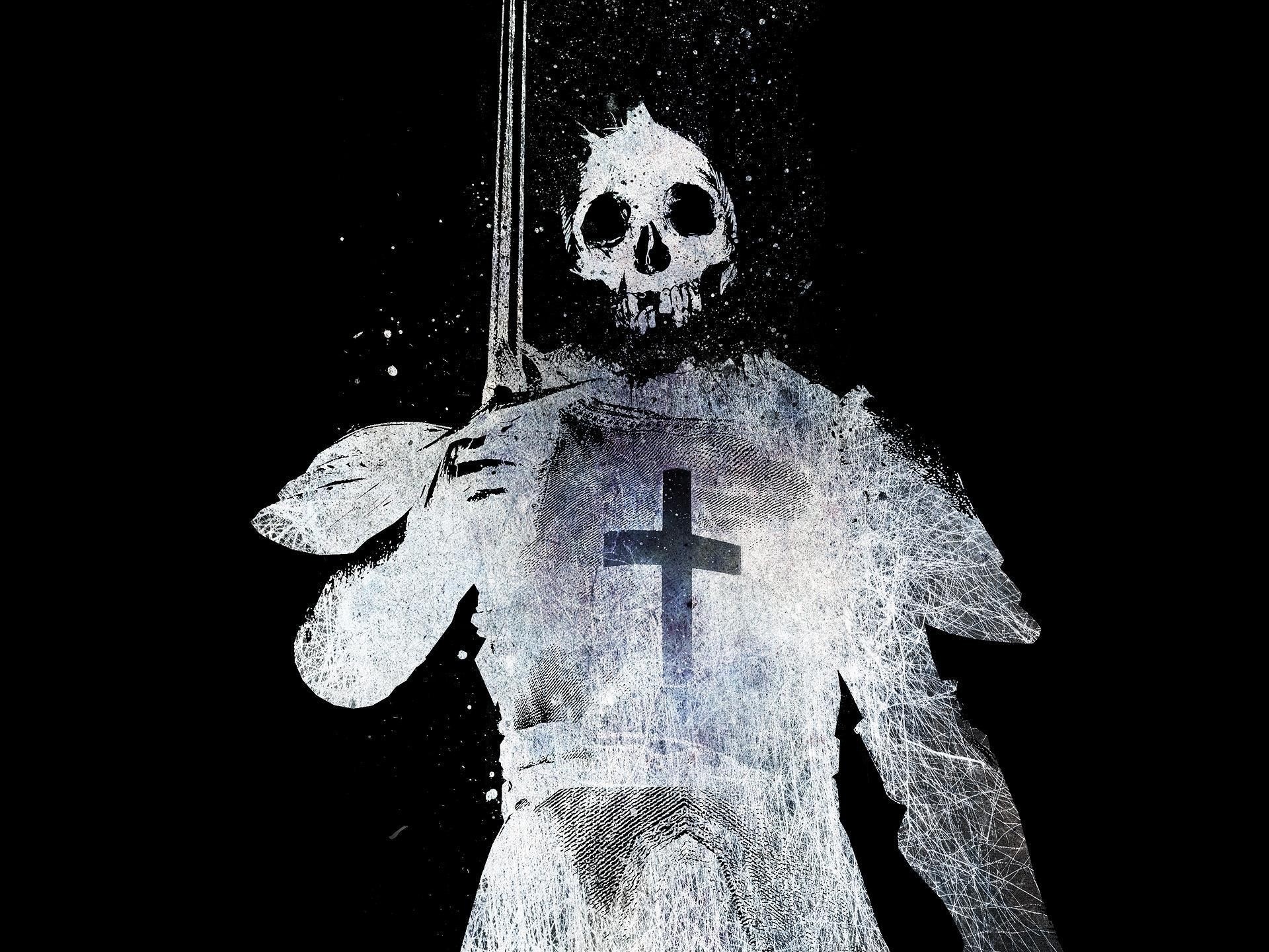 Knight with skull head and sword HD Wallpaper