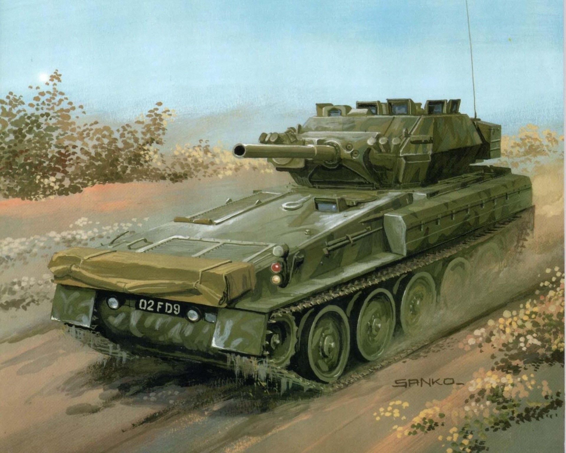 Scorpion Tank in a Desert Landscape Painting HD Wallpaper