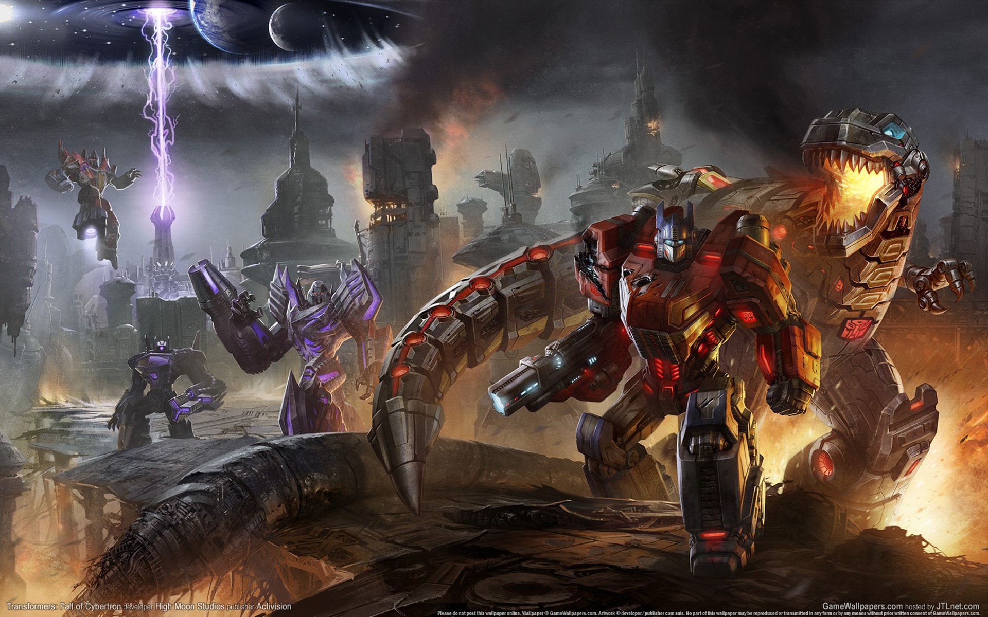 Optimus Prime and Grimlock fighting Megatron and Decepticons in Transformers: War for Cybertron HD Wallpaper