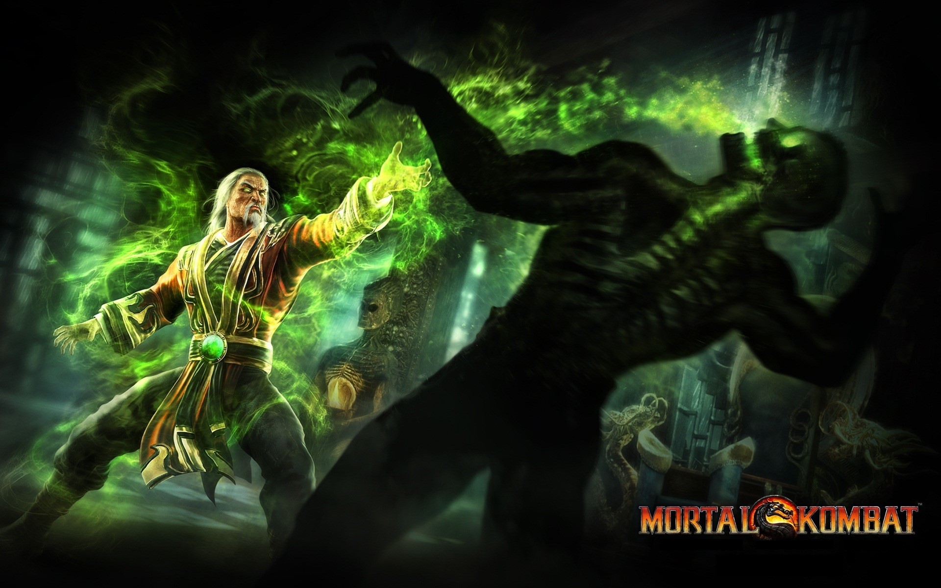 Shang Tsung from Mortal Kombat fighting a zombie HD Wallpaper