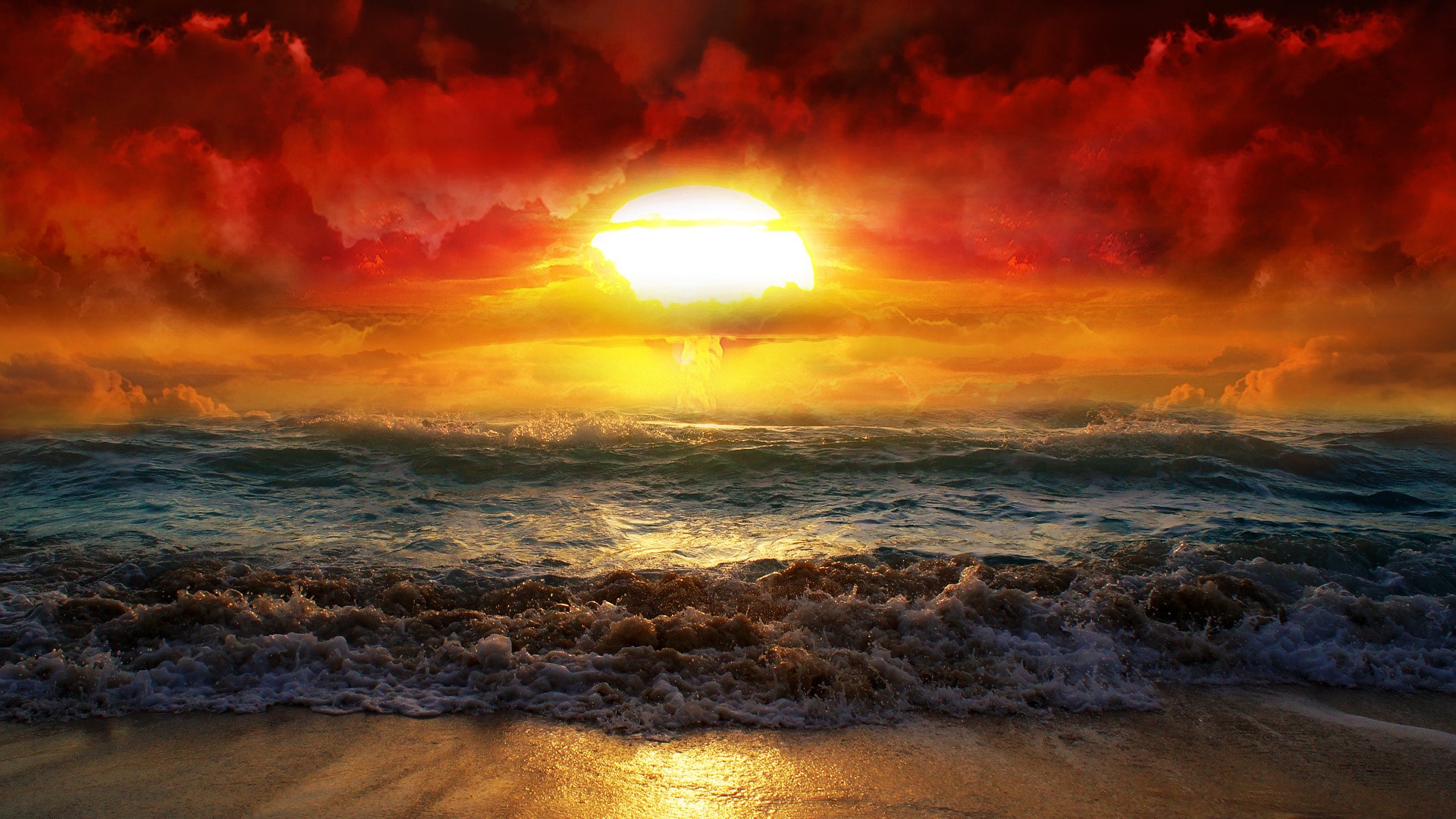 Sunset over the ocean with dramatic clouds HD Wallpaper