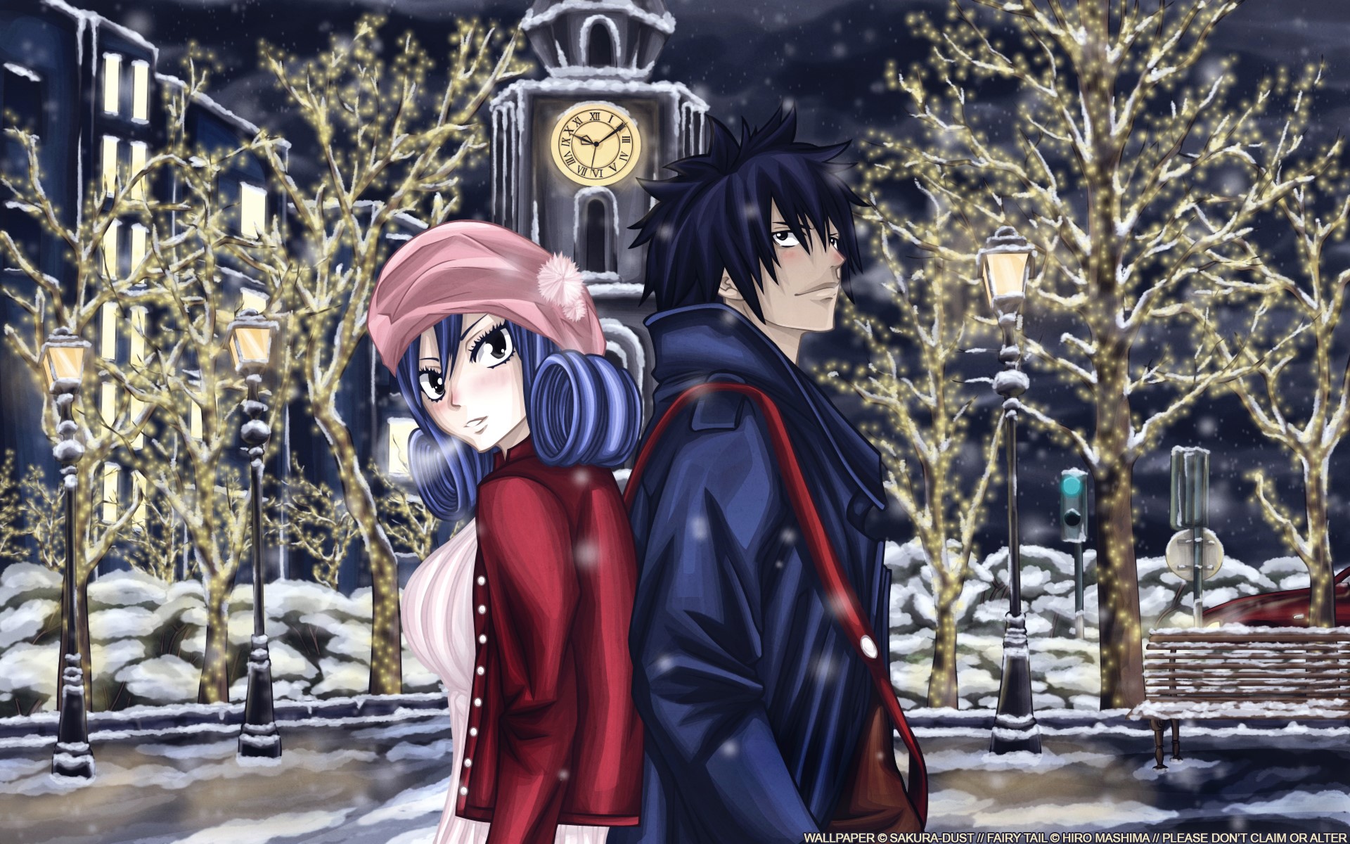 Juvia and Gray from Fairy Tail in a snowy town HD Wallpaper