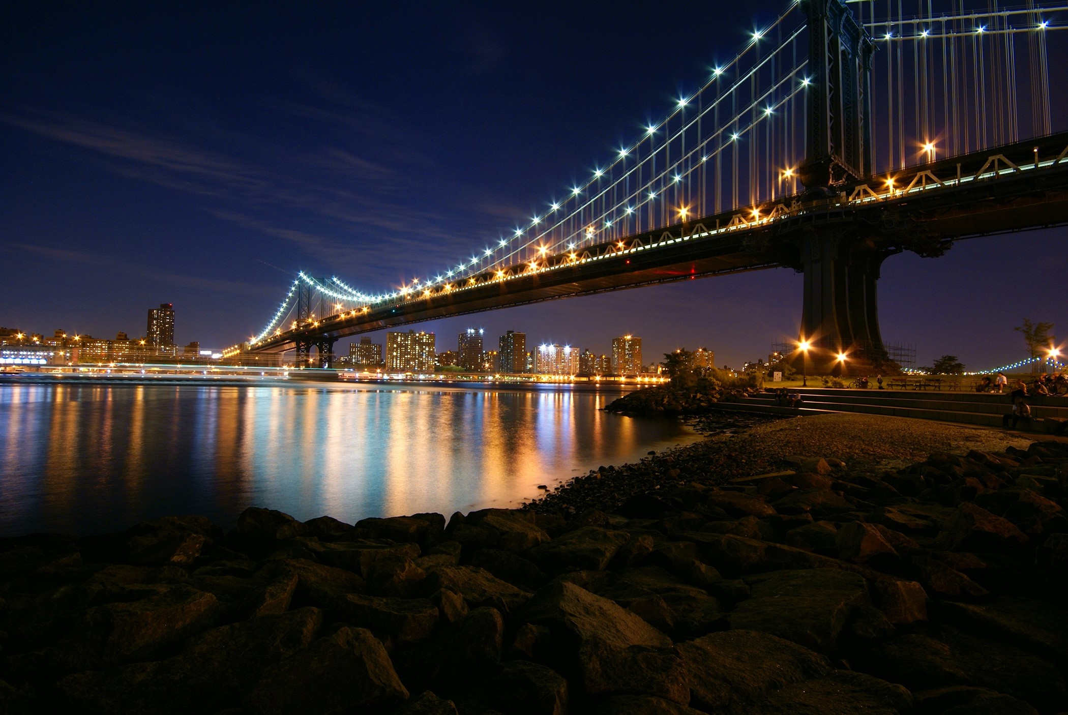 Manhattan Bridge at Night, New York City HD Wallpaper