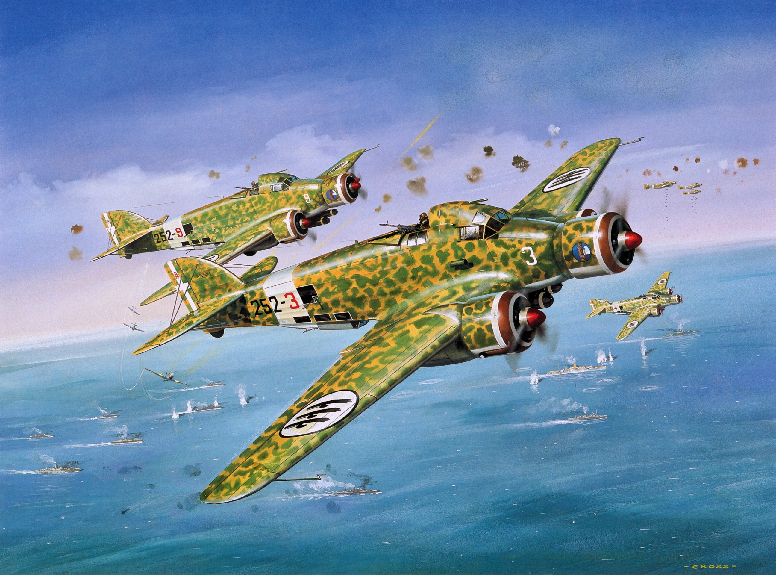 Italian Savoia-Marchetti SM.79 bombers attack ships HD Wallpaper