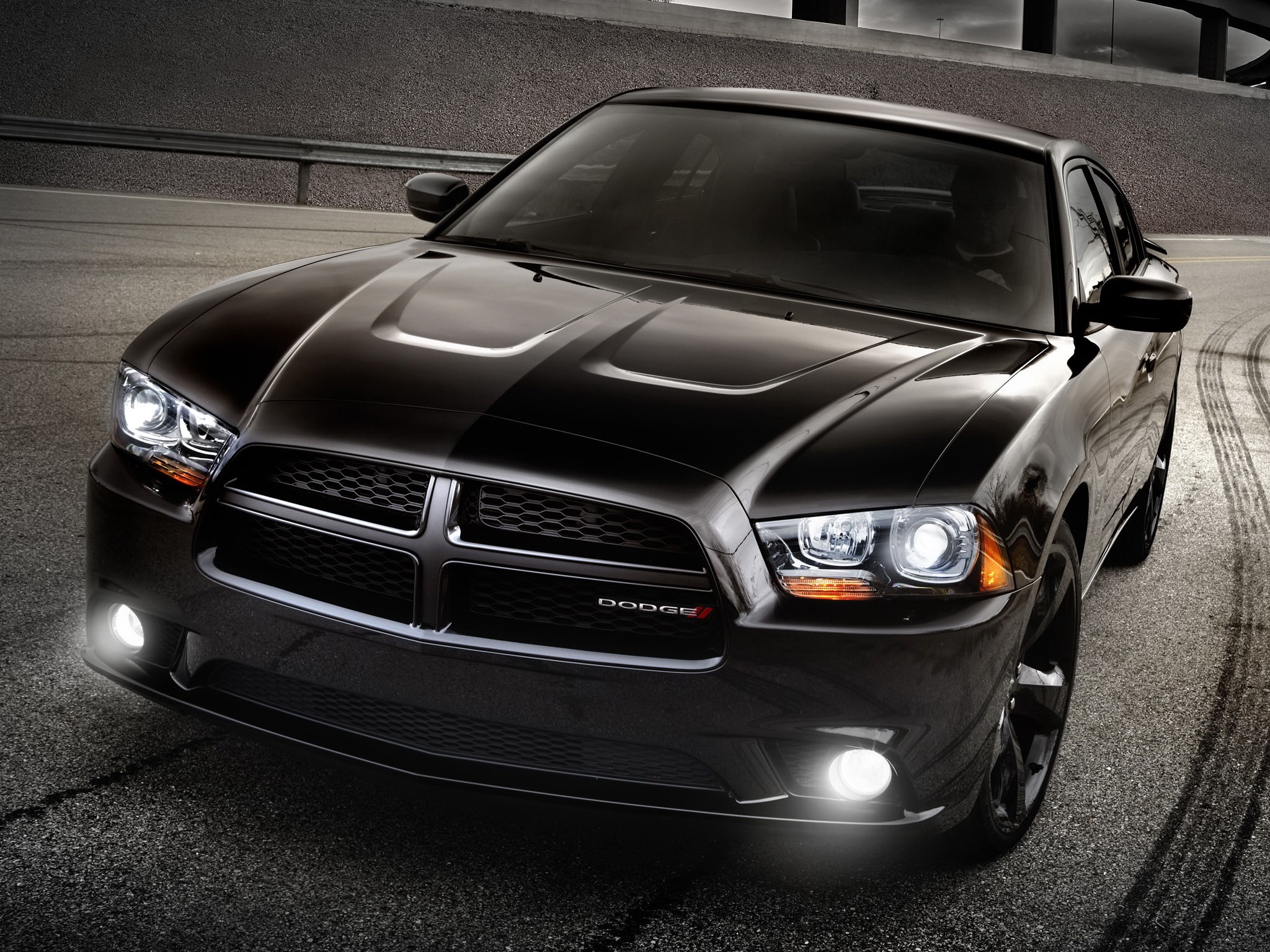 Black Dodge Charger on a Road HD Wallpaper