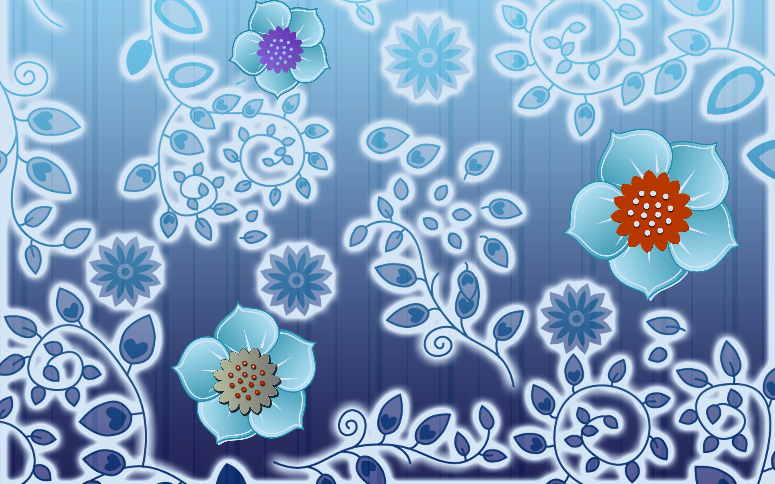 Blue floral pattern with vines and leaves HD Wallpaper