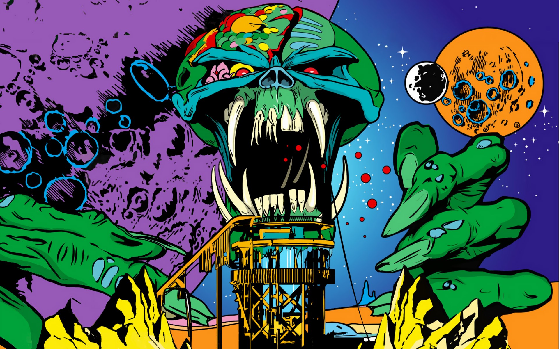 Eddie from Iron Maiden in a cosmic landscape HD Wallpaper