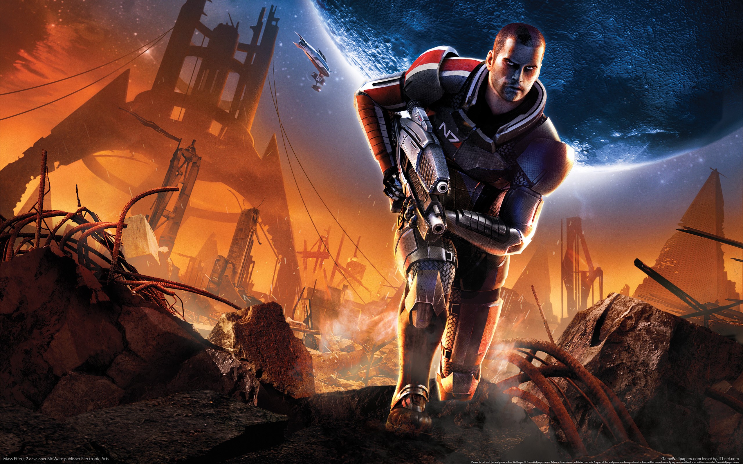 Commander Shepard from Mass Effect 2 in ruins HD Wallpaper