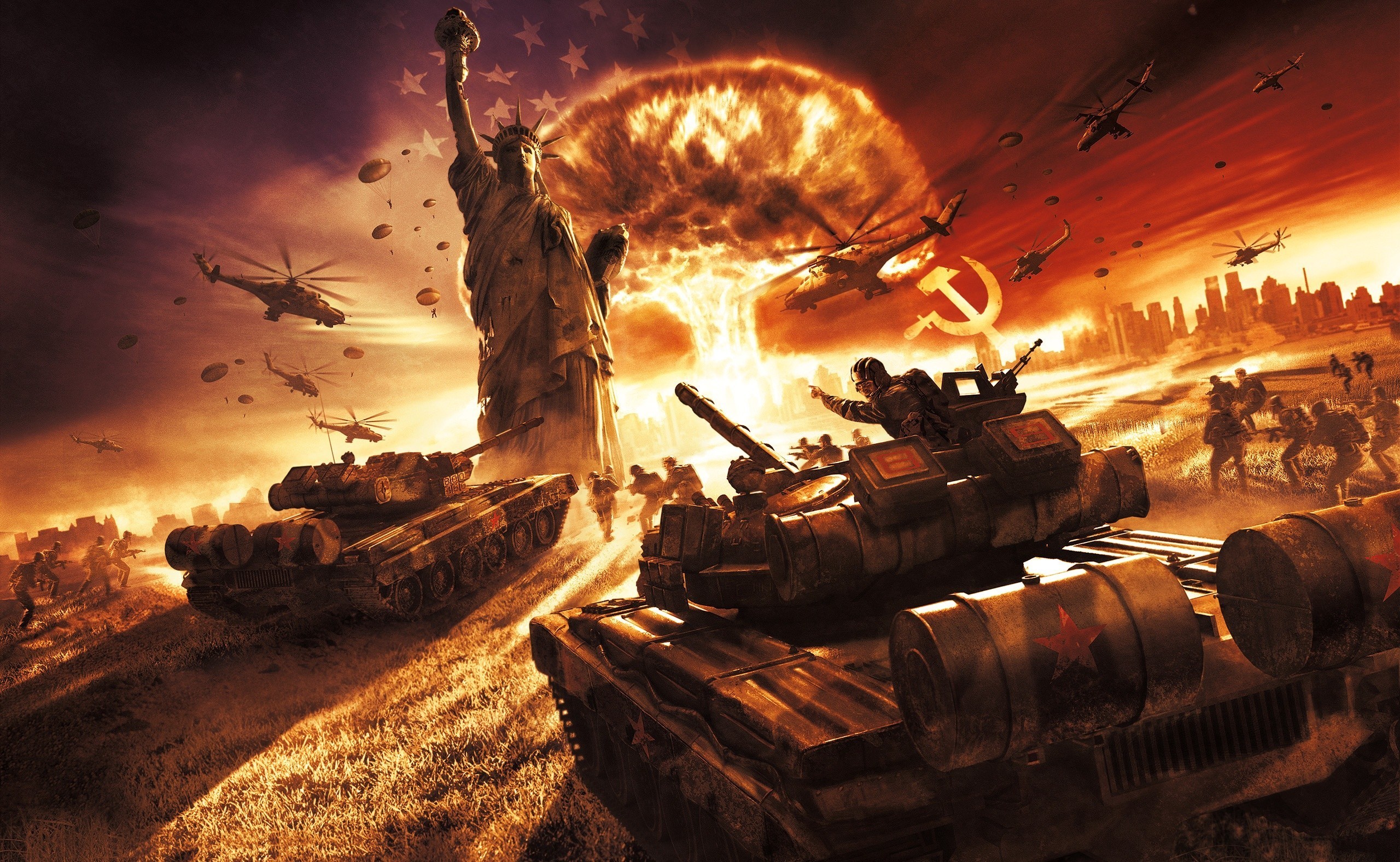 World in Conflict: Nuclear Explosion and Battle Scene HD Wallpaper