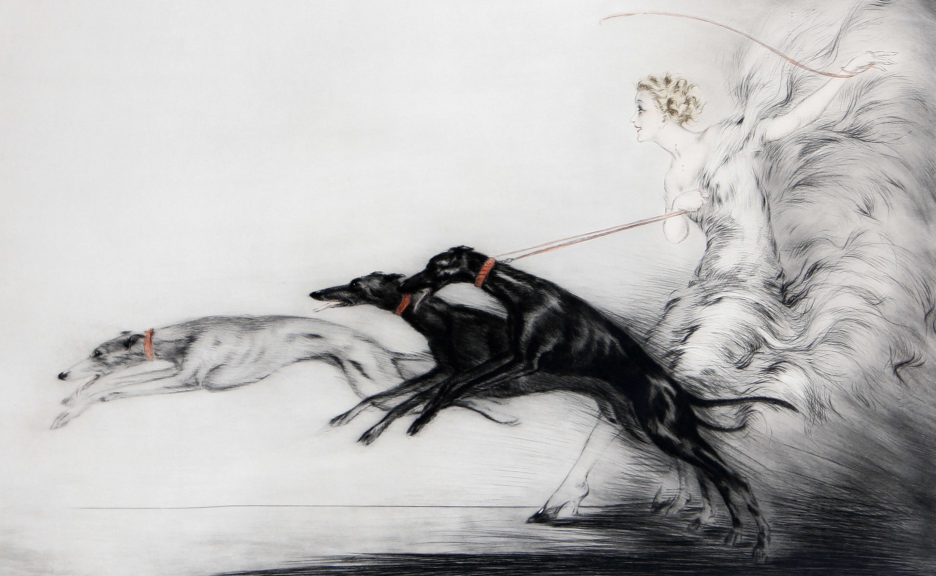 Woman with Greyhounds HD Wallpaper