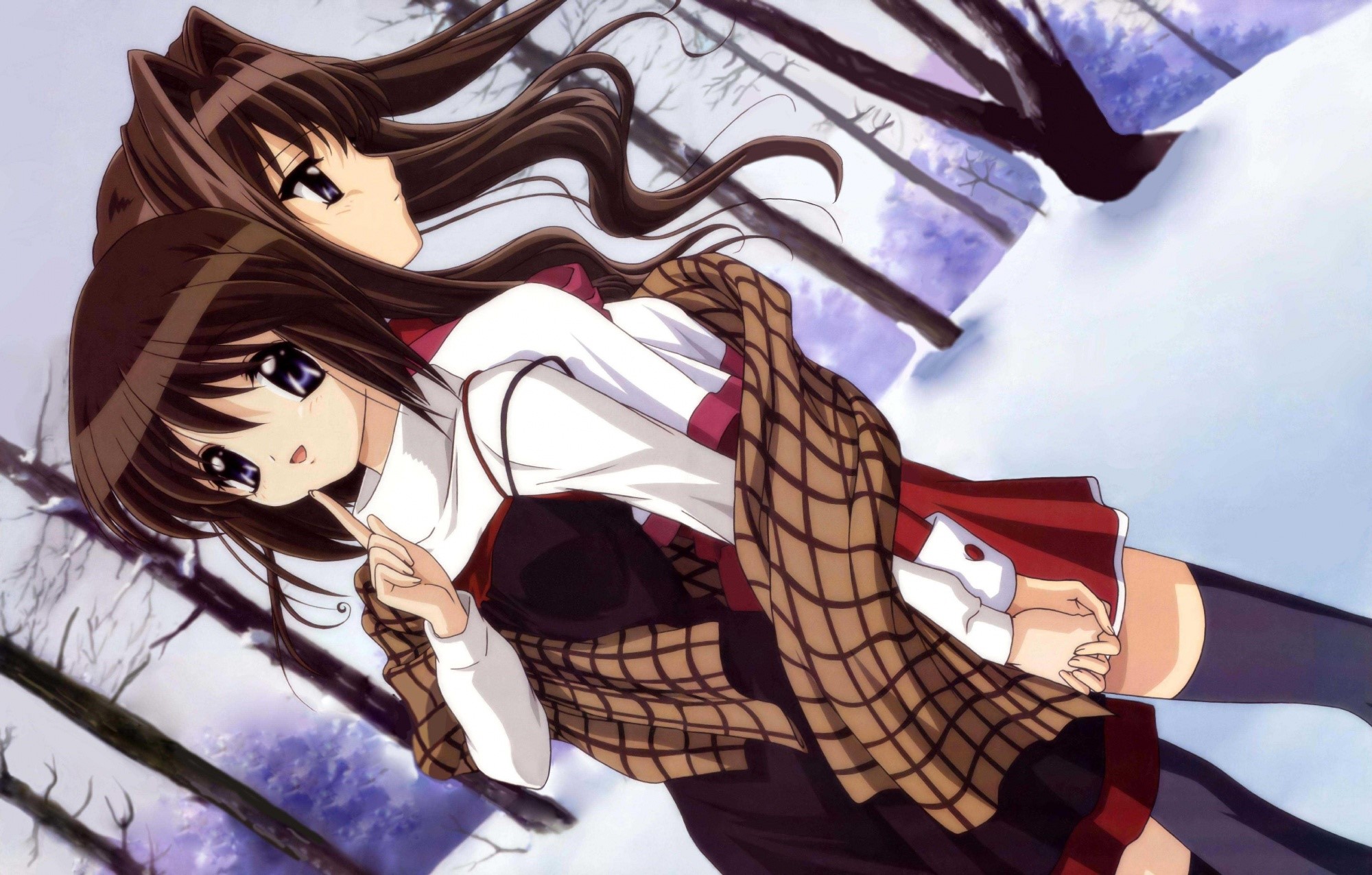Two girls in winter clothes in Kanon HD Wallpaper