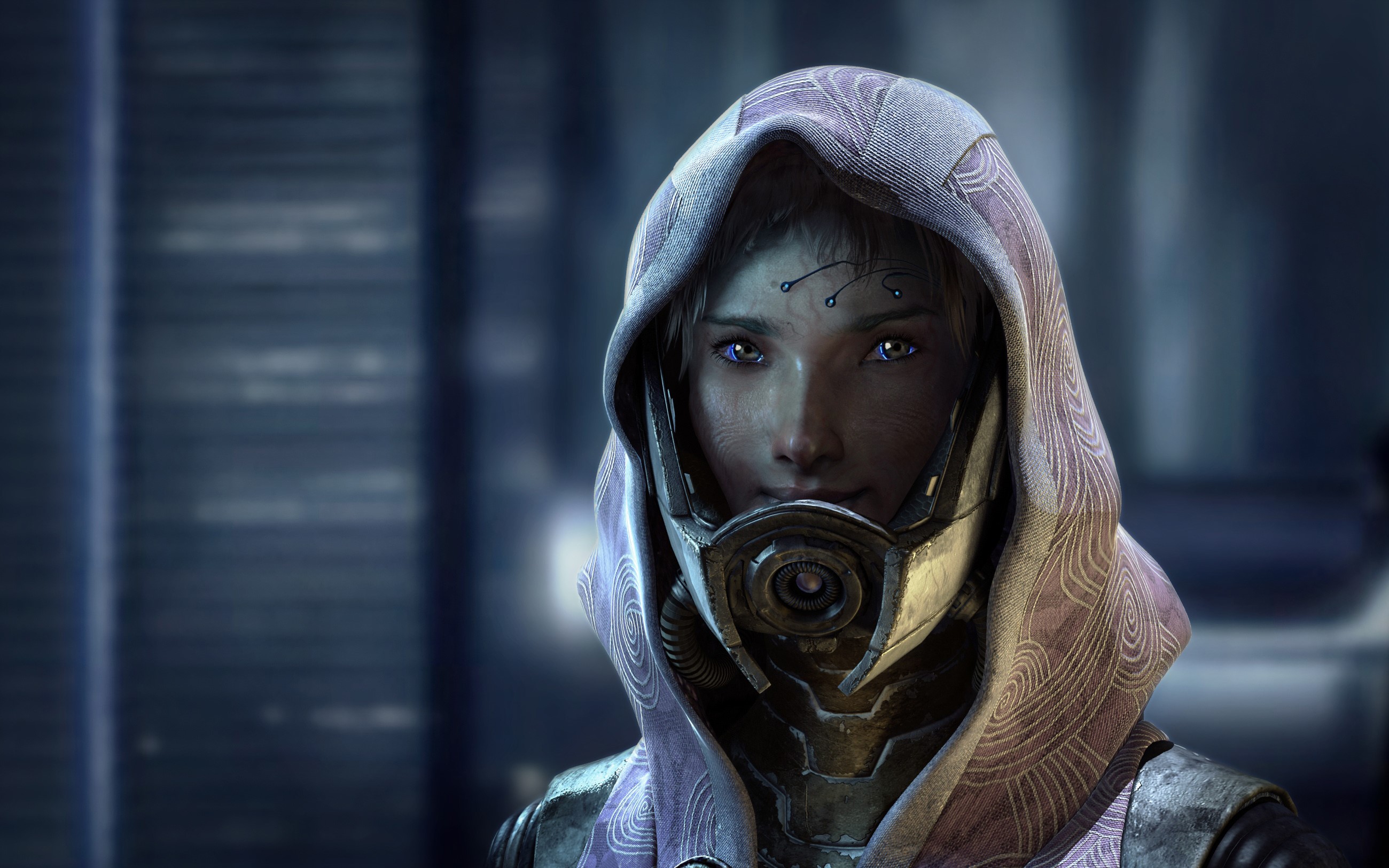 Female character from Mass Effect with hood and mask HD Wallpaper