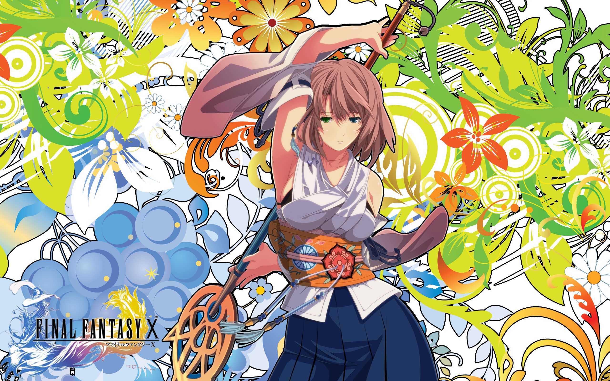 Rikku from Final Fantasy X with floral background HD Wallpaper