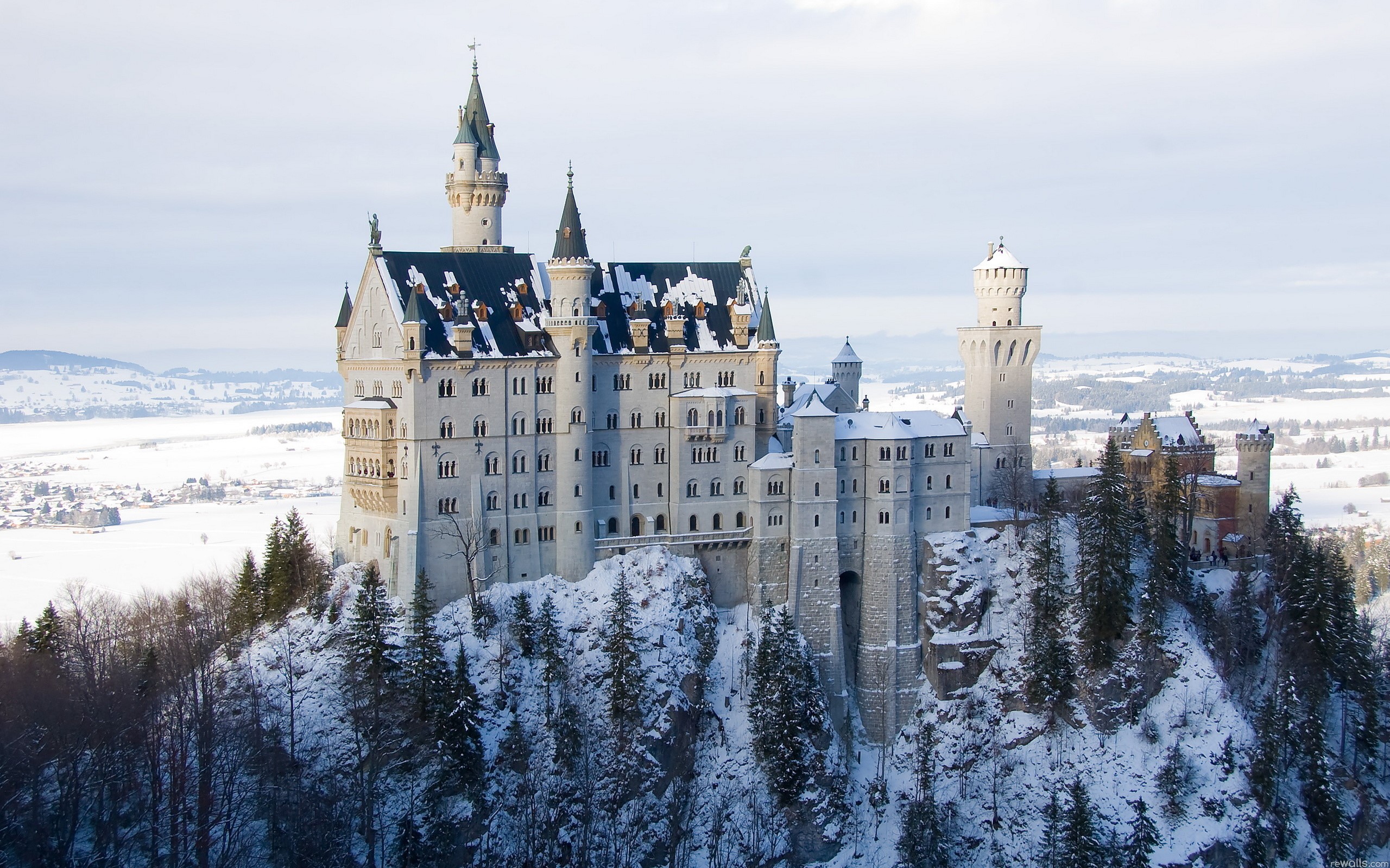 Neuschwanstein Castle in winter landscape HD Wallpaper