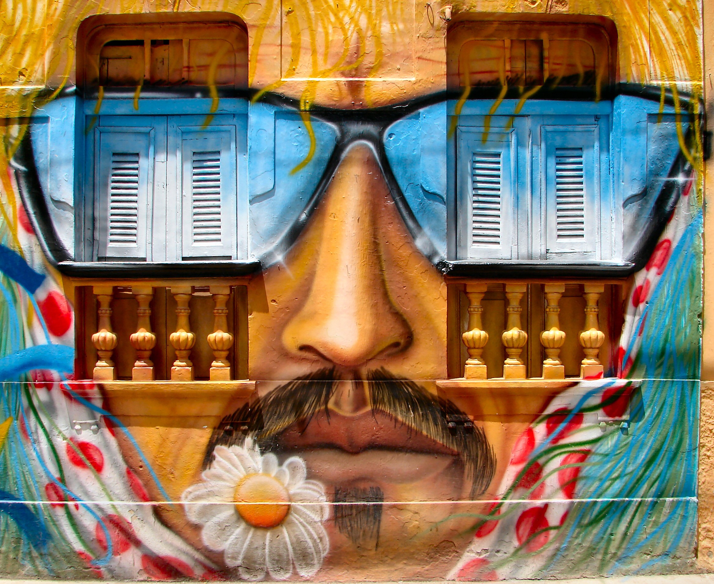 Graffiti of a man with sunglasses and a flower HD Wallpaper