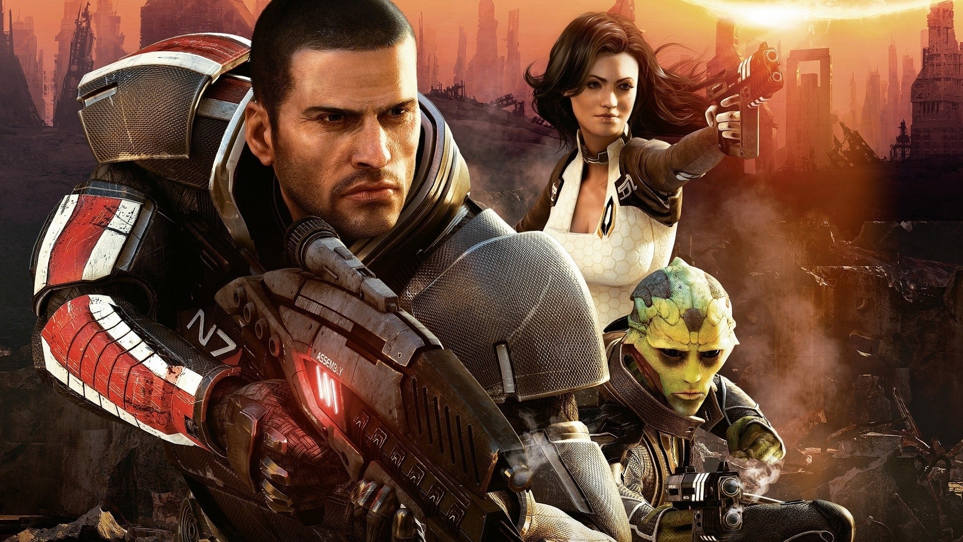 Commander Shepard and allies from Mass Effect 2 HD Wallpaper