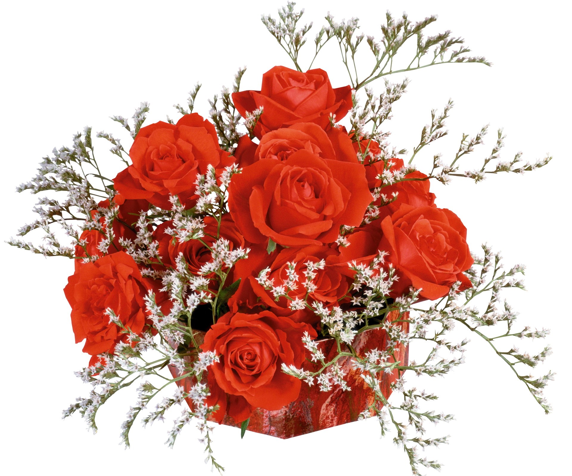 Bouquet of red roses in a decorative box HD Wallpaper