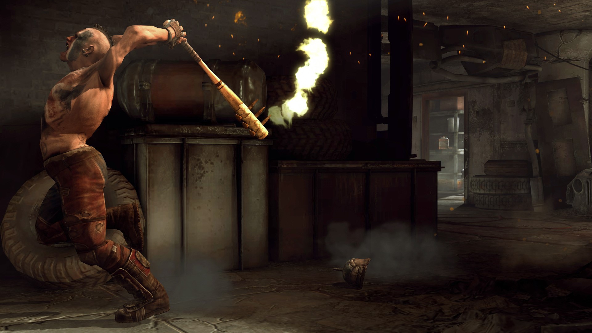 Man with baseball bat in a destroyed room HD Wallpaper