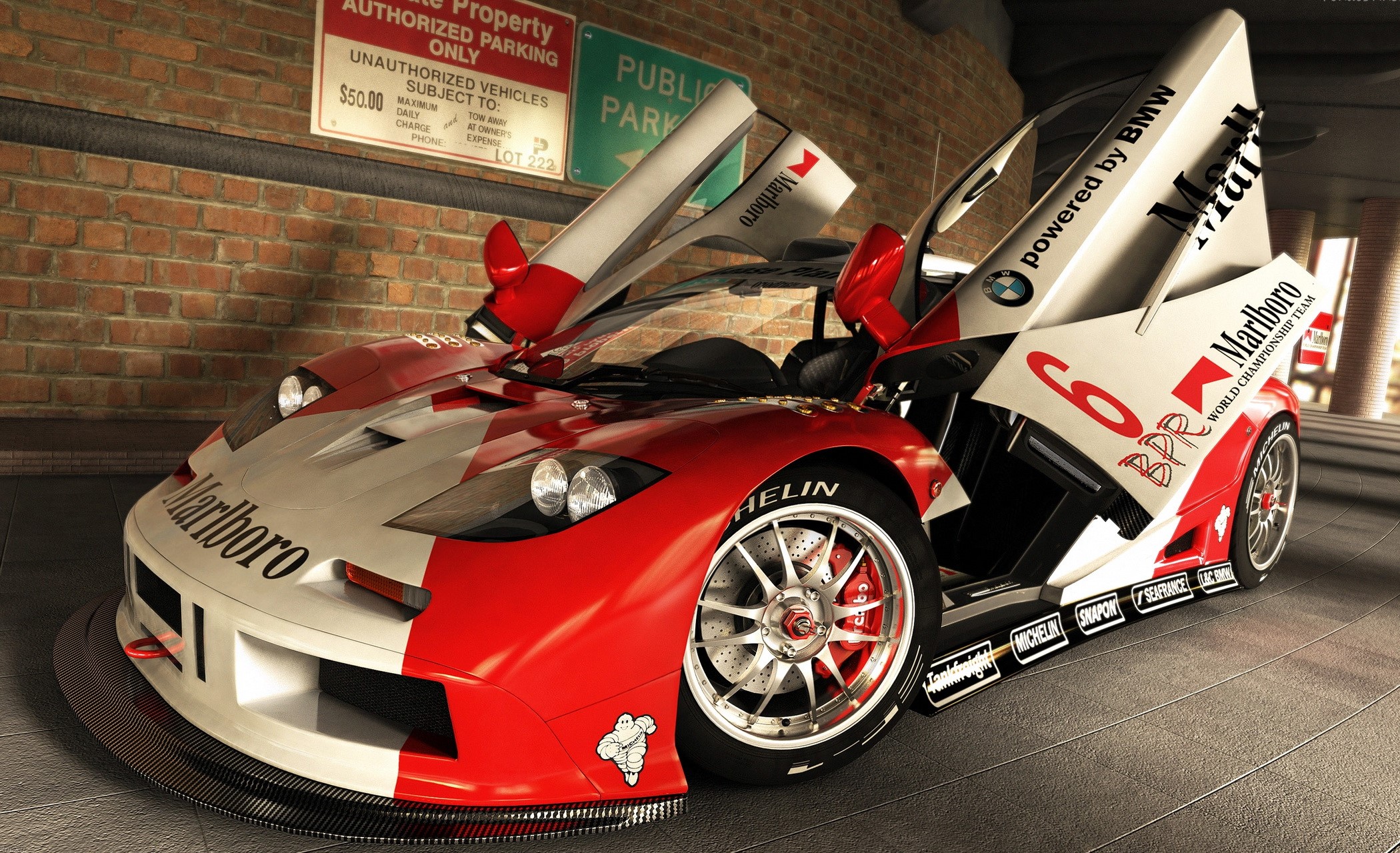 Marlboro BMW race car with butterfly doors HD Wallpaper