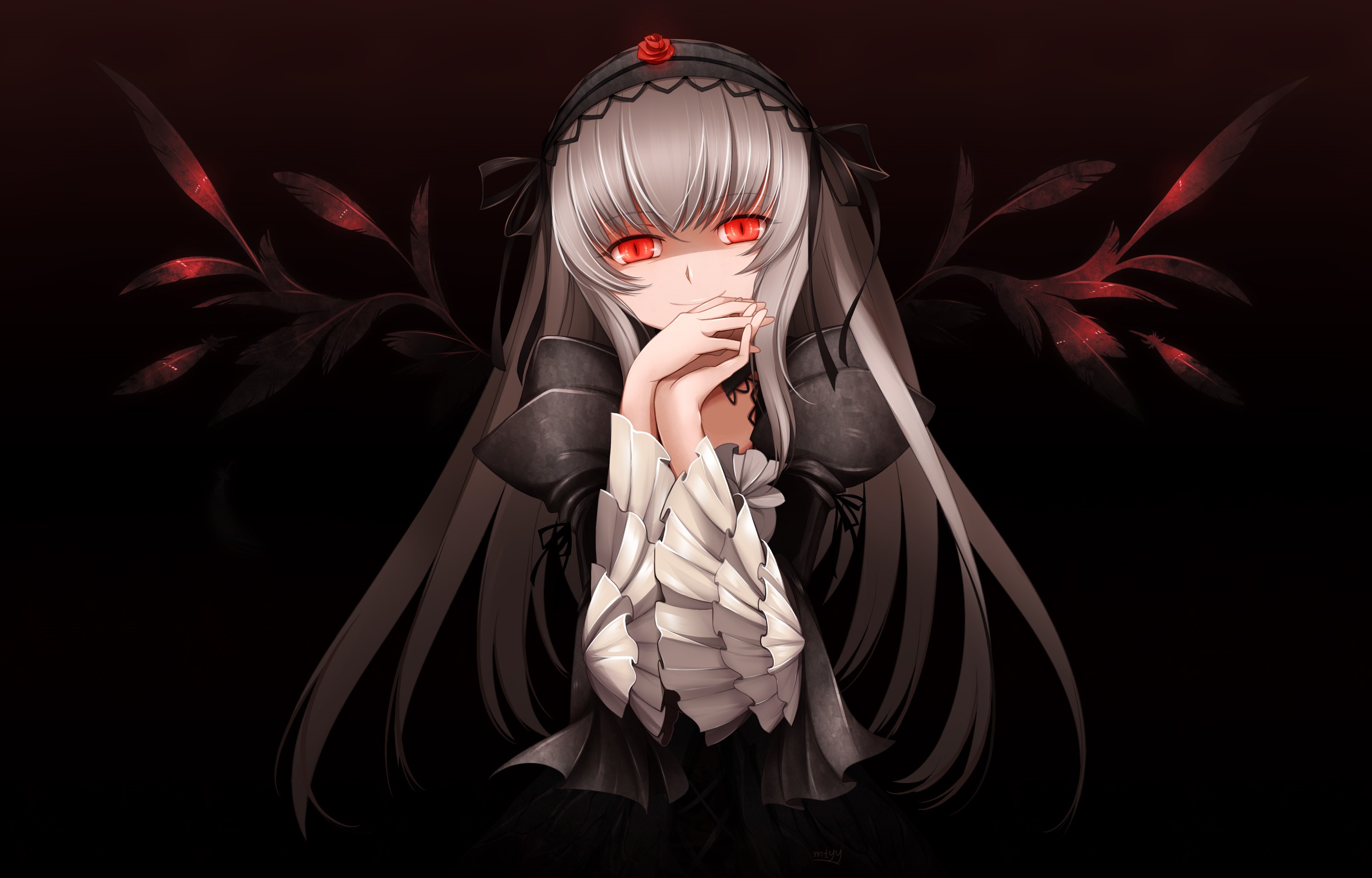 Shinku from Rozen Maiden with red eyes and dark wings HD Wallpaper