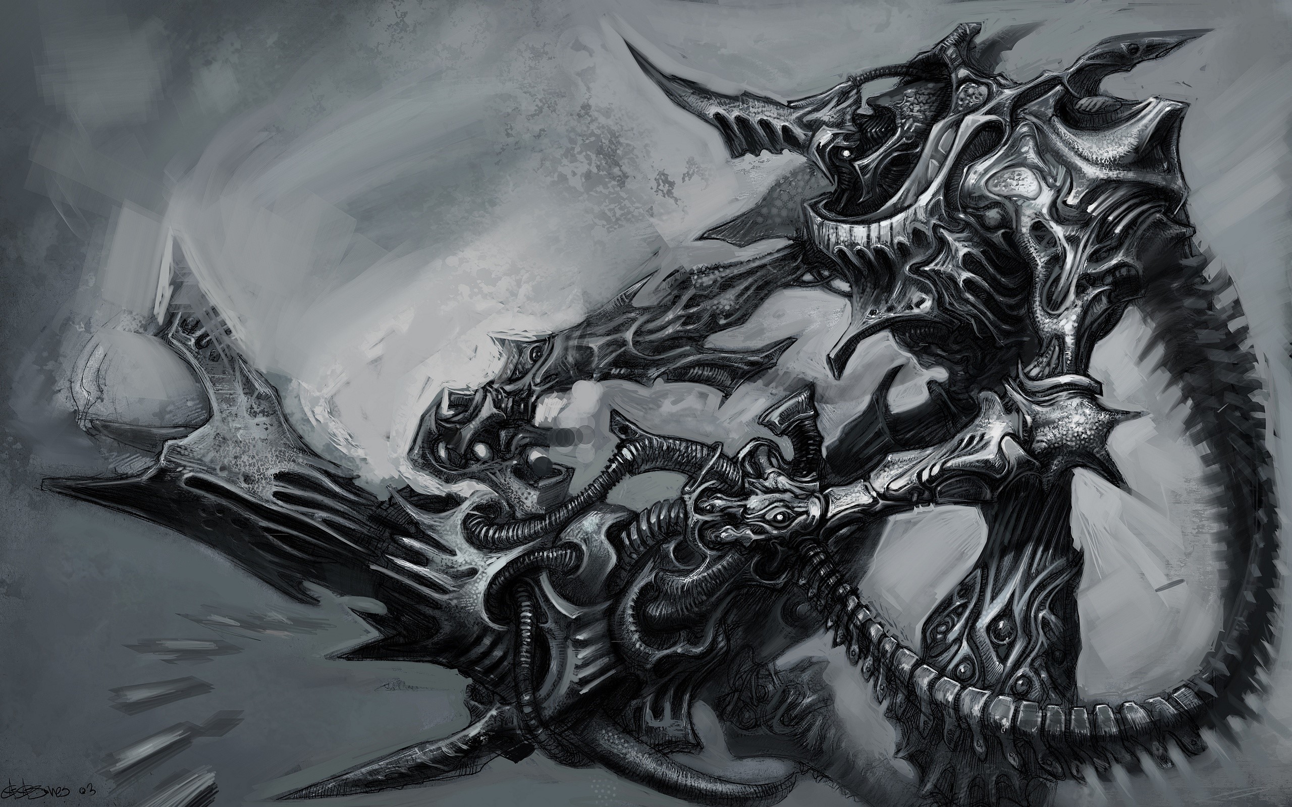 Monstrous creature with metallic armor and tail HD Wallpaper