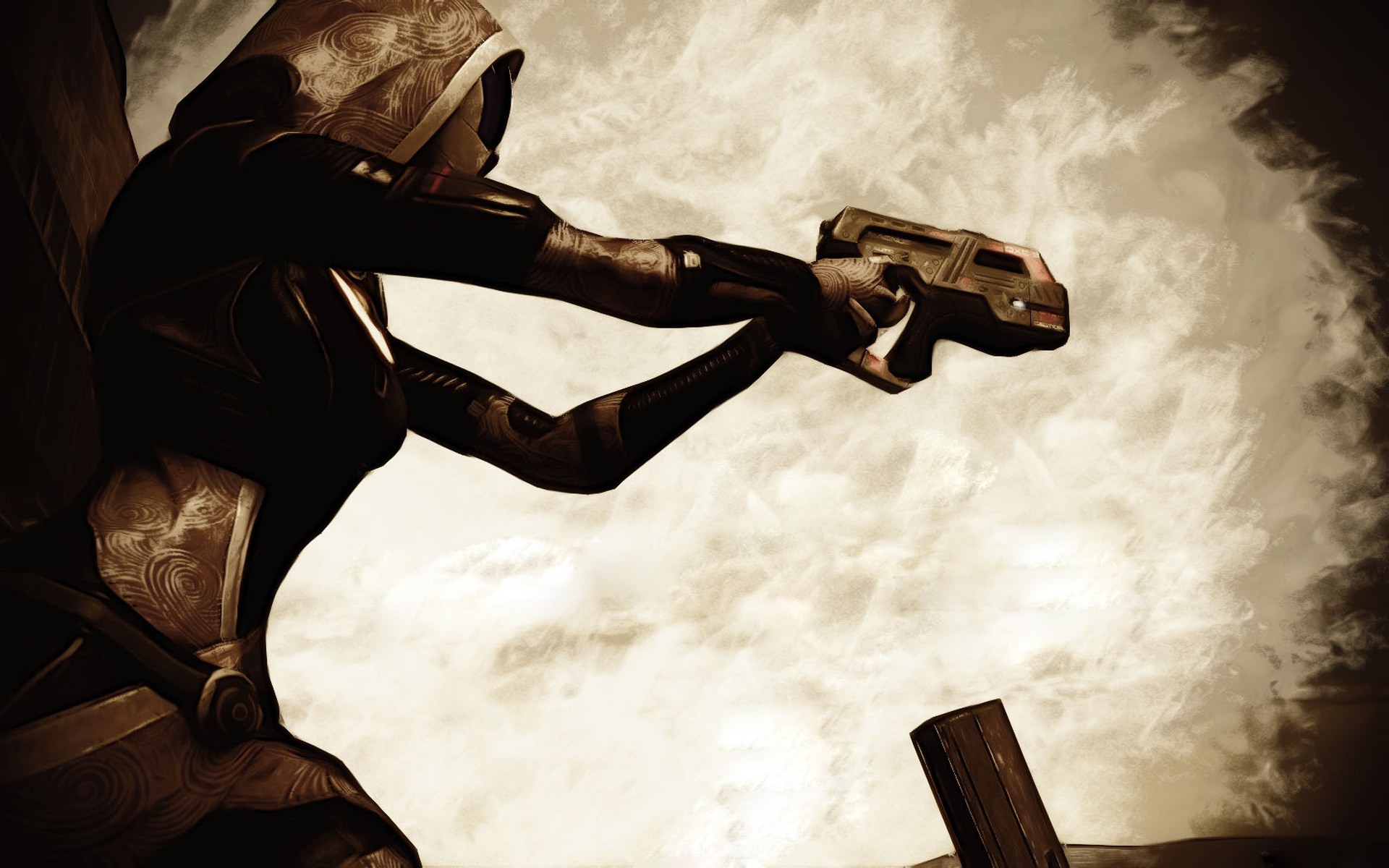 Tali'Zorah from Mass Effect holding a gun HD Wallpaper