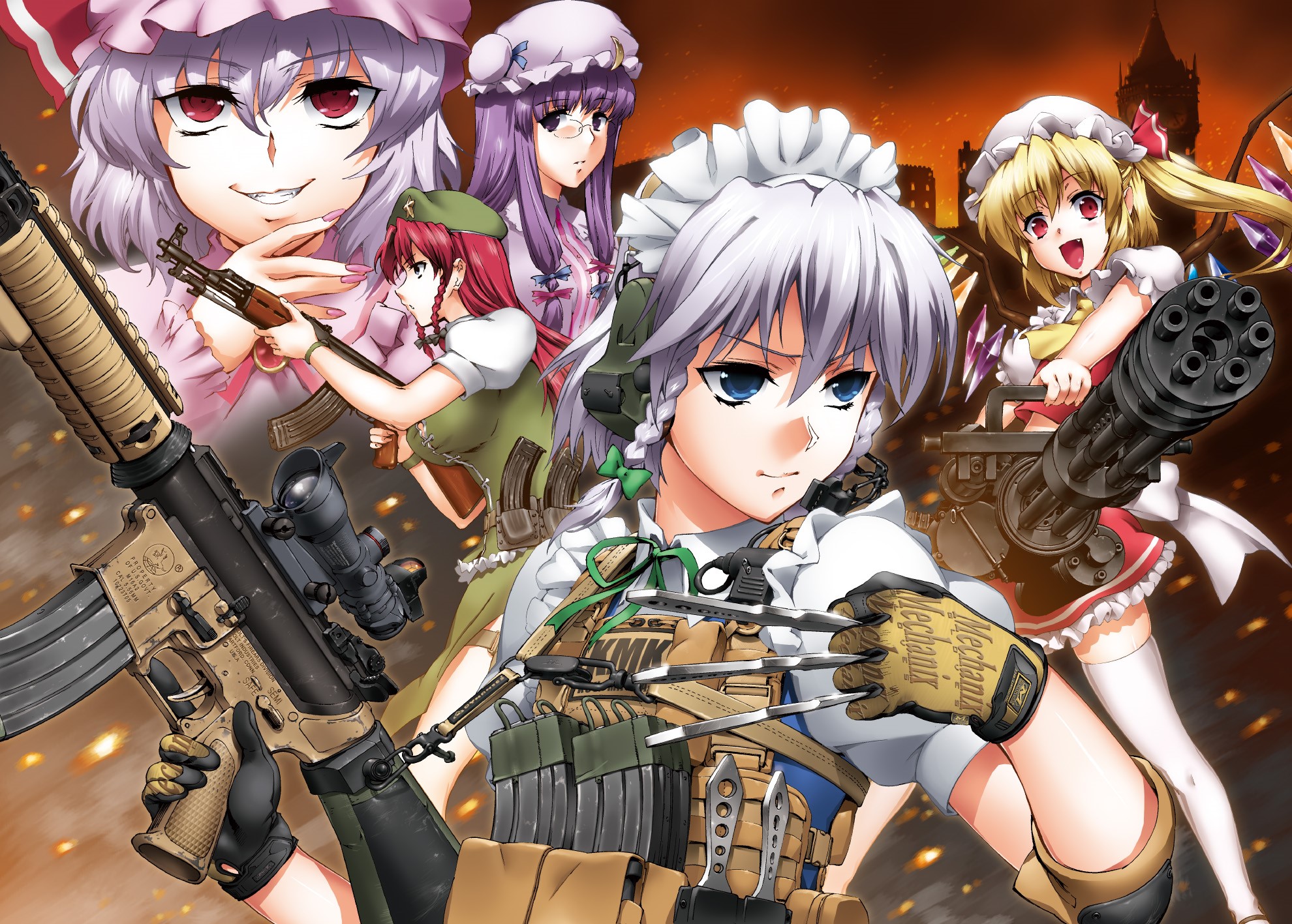 Touhou Collection: Anime girls with military weapons HD Wallpaper