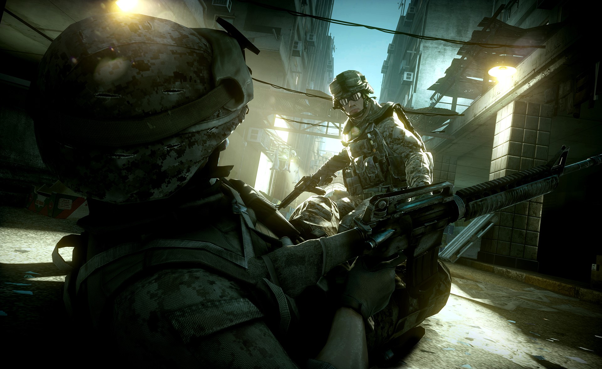 Soldiers in a war-torn urban environment HD Wallpaper