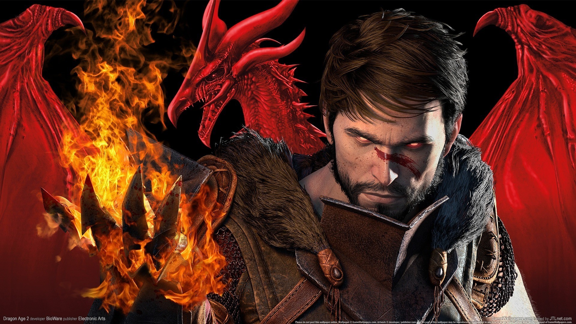 Dragon Age II: Hawke and Red Dragon HD Wallpaper