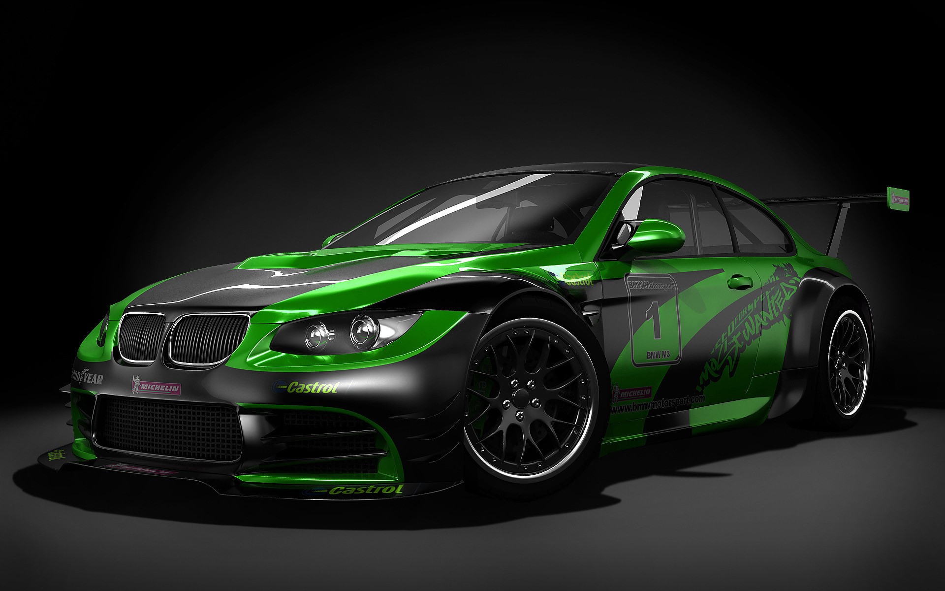 Green and black BMW M3 GT2 race car HD Wallpaper