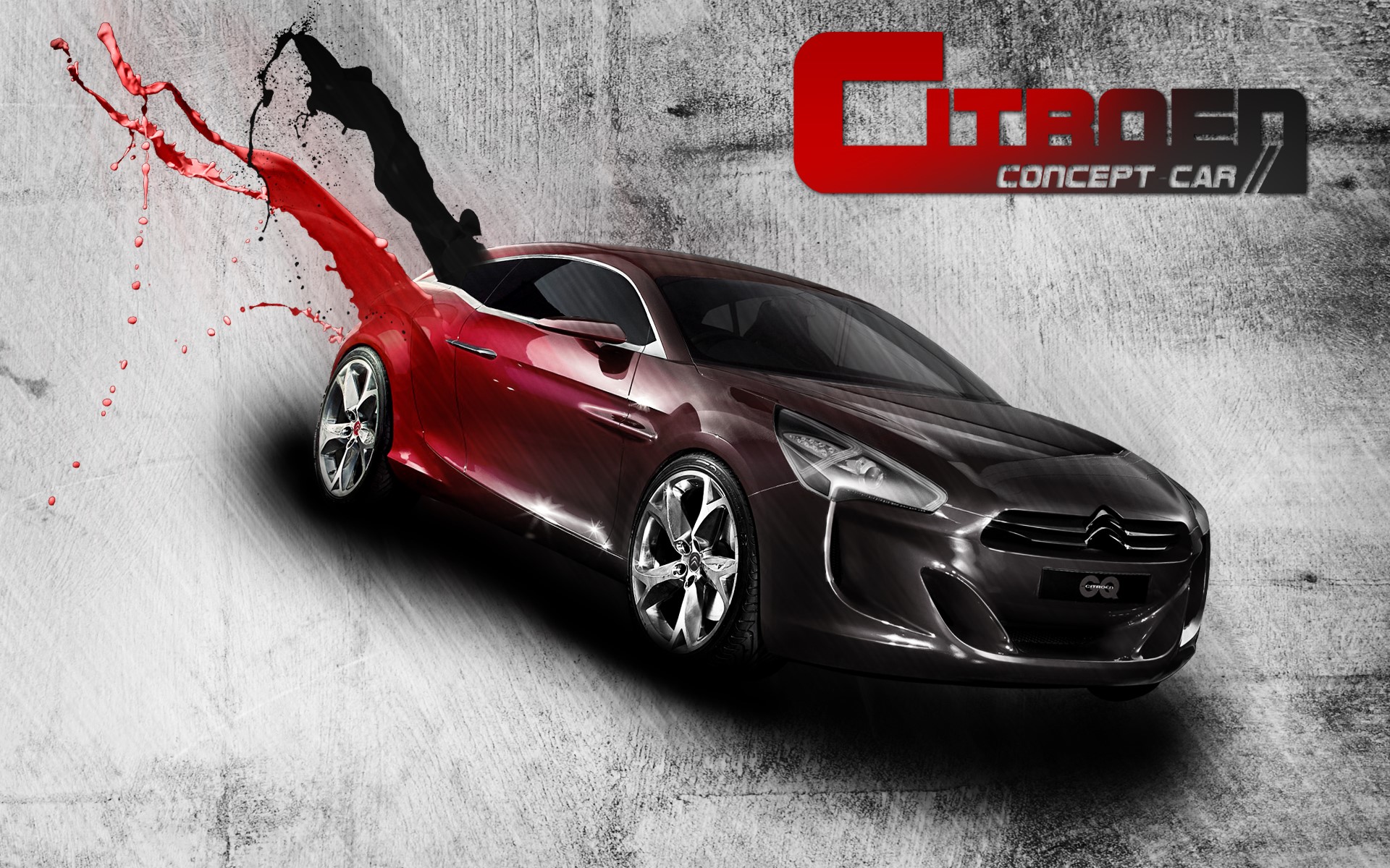 Citroen Concept Car with Red and Black Paint Splatter HD Wallpaper