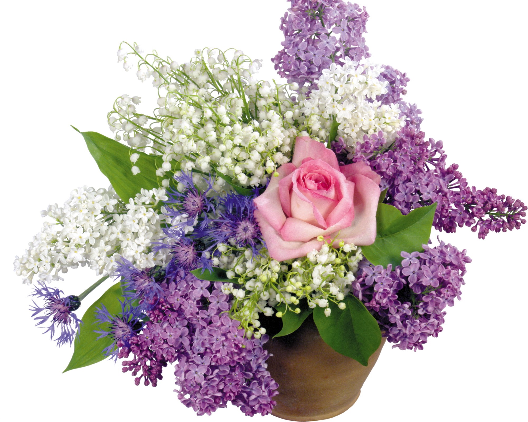 Bouquet of Lilacs, Roses, Lily of the Valley, and Cornflowers HD Wallpaper