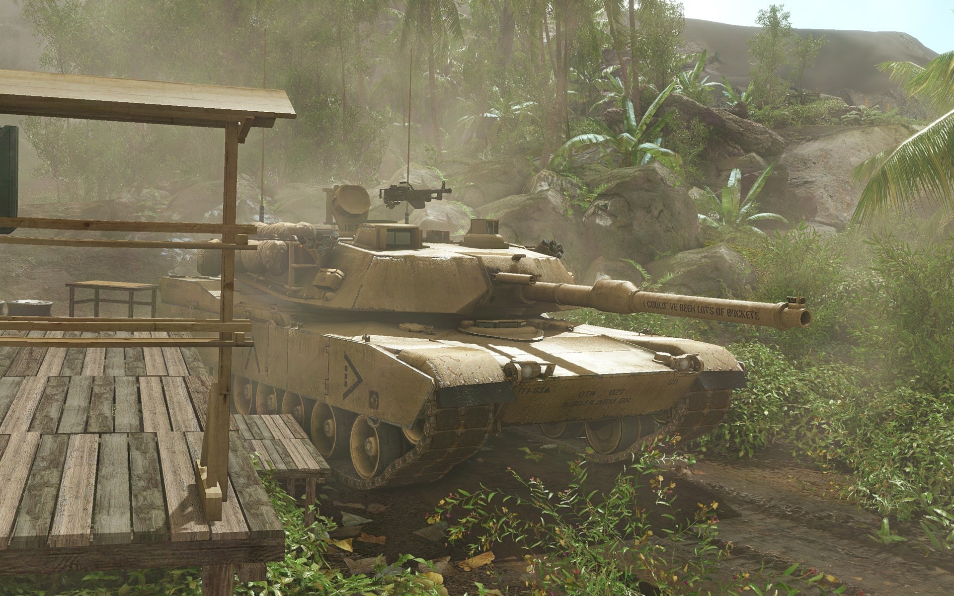 Tank in a jungle clearing HD Wallpaper