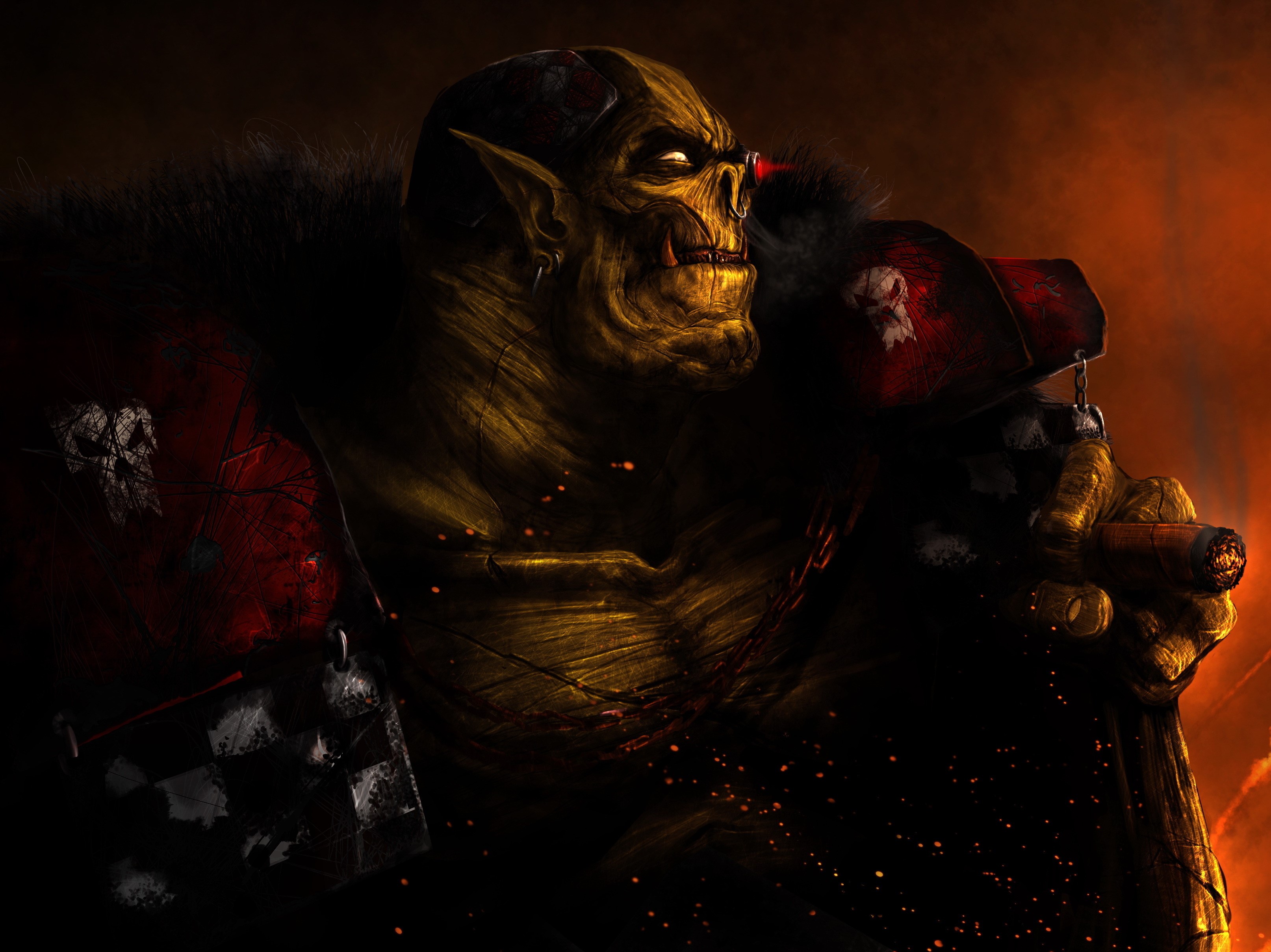 Orc from Warhammer 40,000 smoking a cigar HD Wallpaper