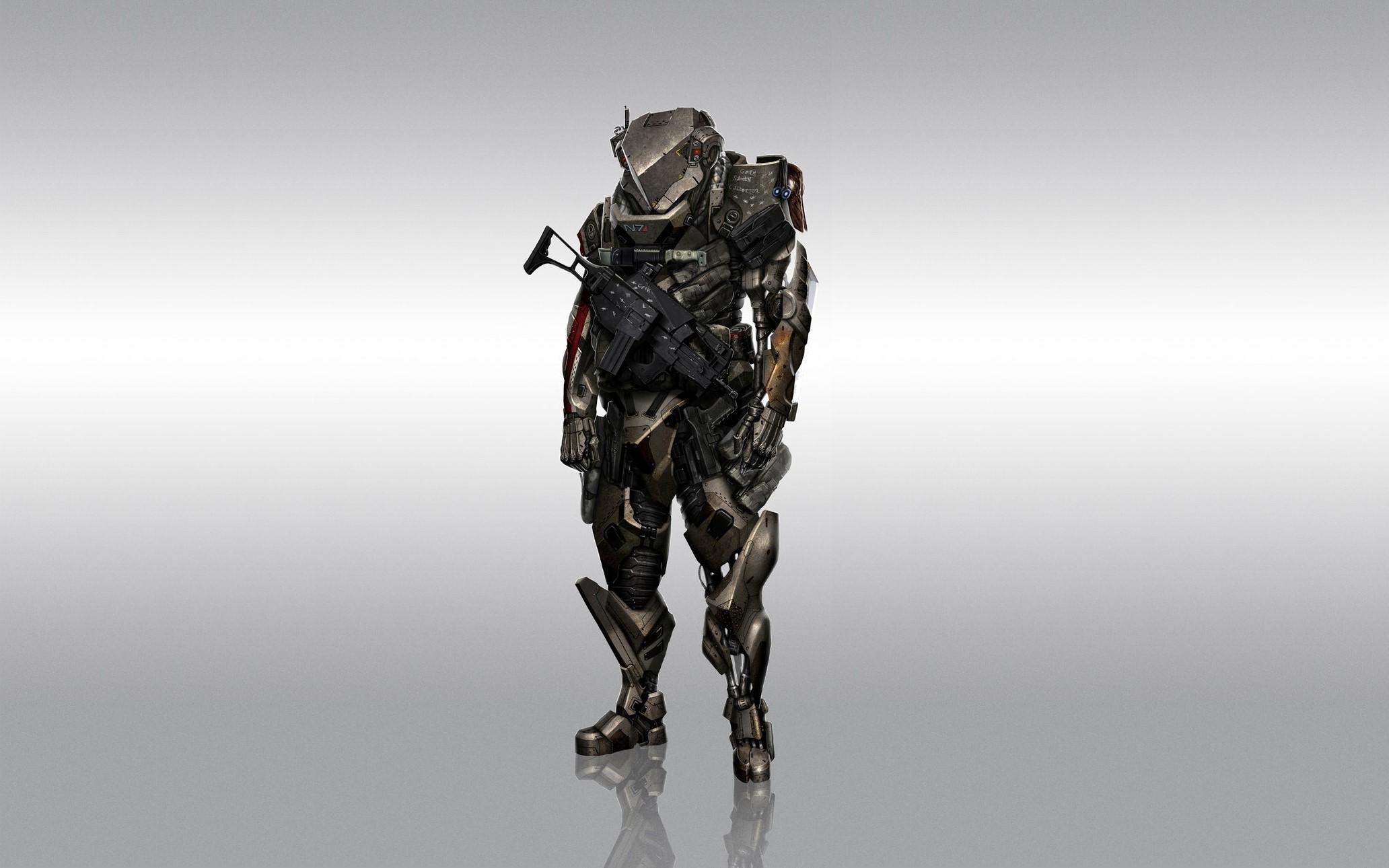 Soldier in futuristic armor with a rifle HD Wallpaper