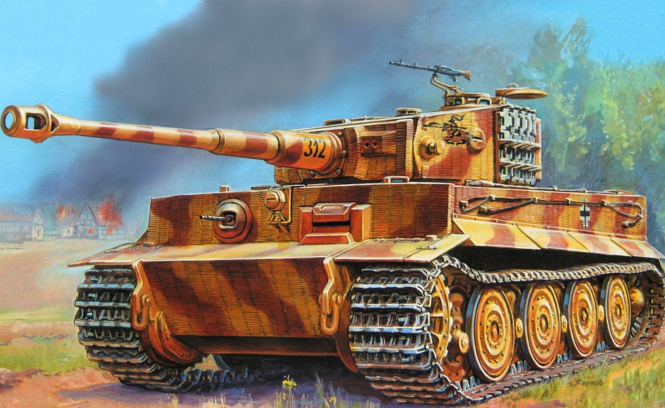 Tiger I tank in a battle scene HD Wallpaper