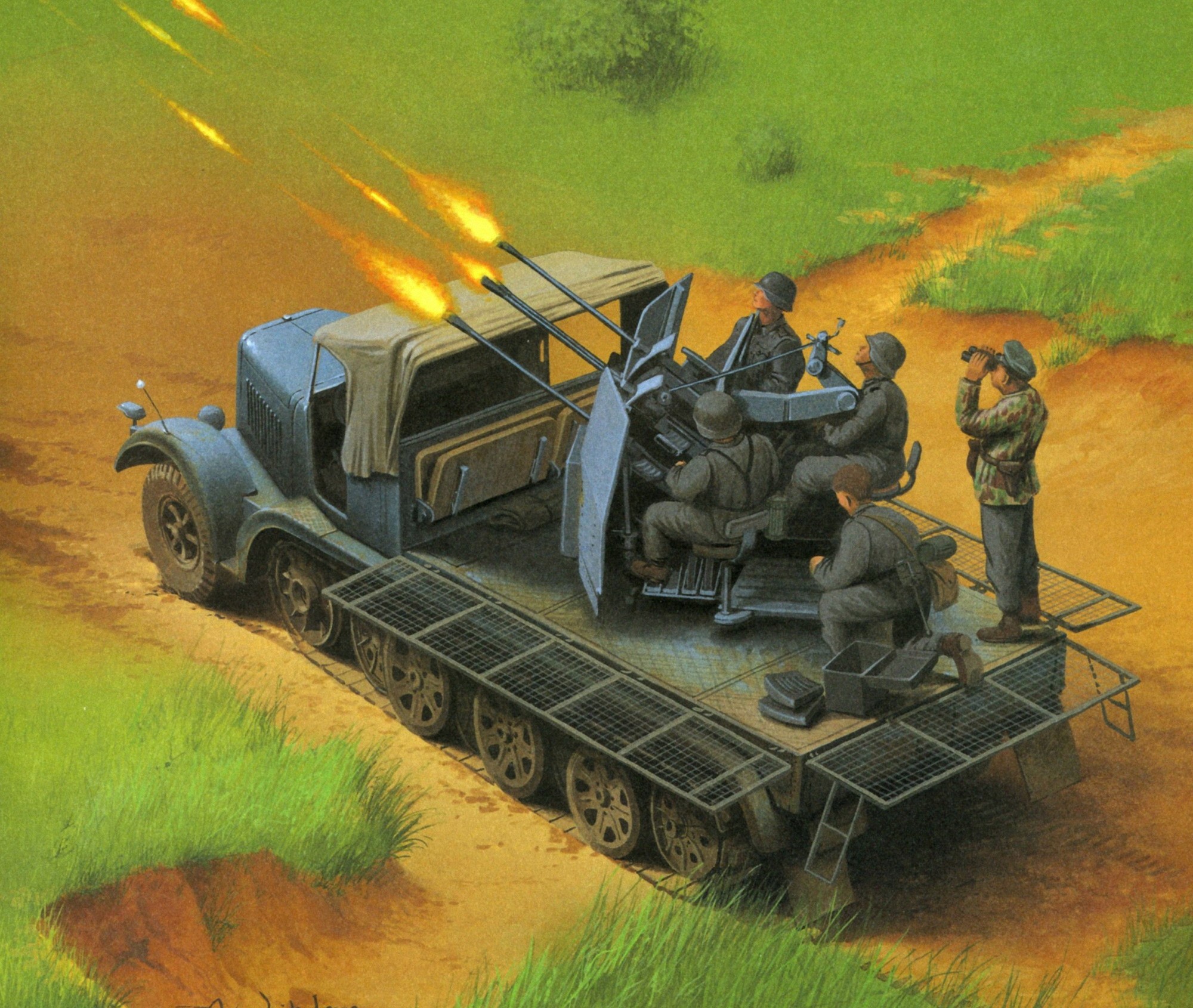 German Half-track Anti-Aircraft Vehicle Firing HD Wallpaper