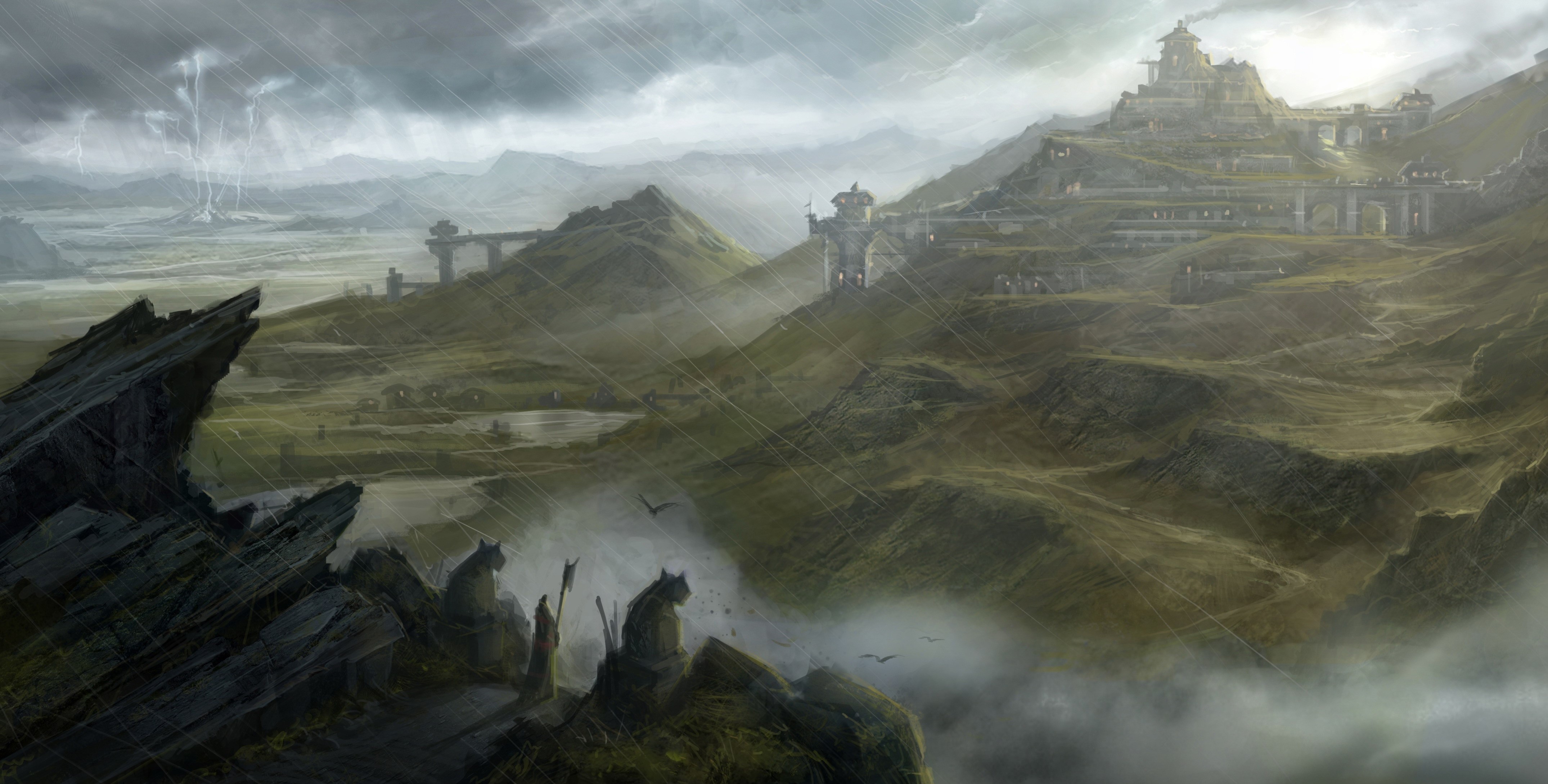 Dragon Age 4K landscape with fortress HD Wallpaper