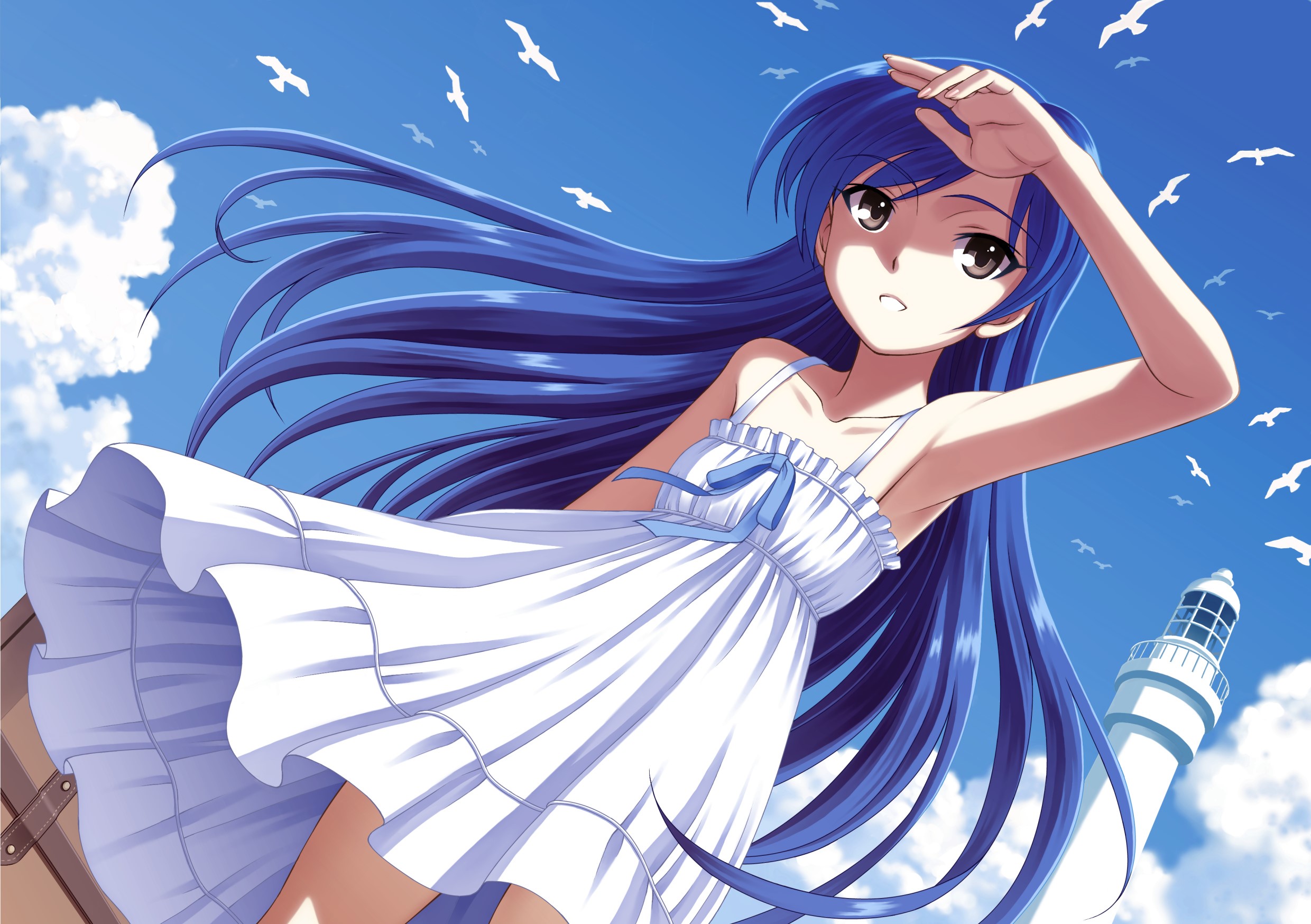 Idolmaster Xenoglossia: Girl in white dress by lighthouse HD Wallpaper