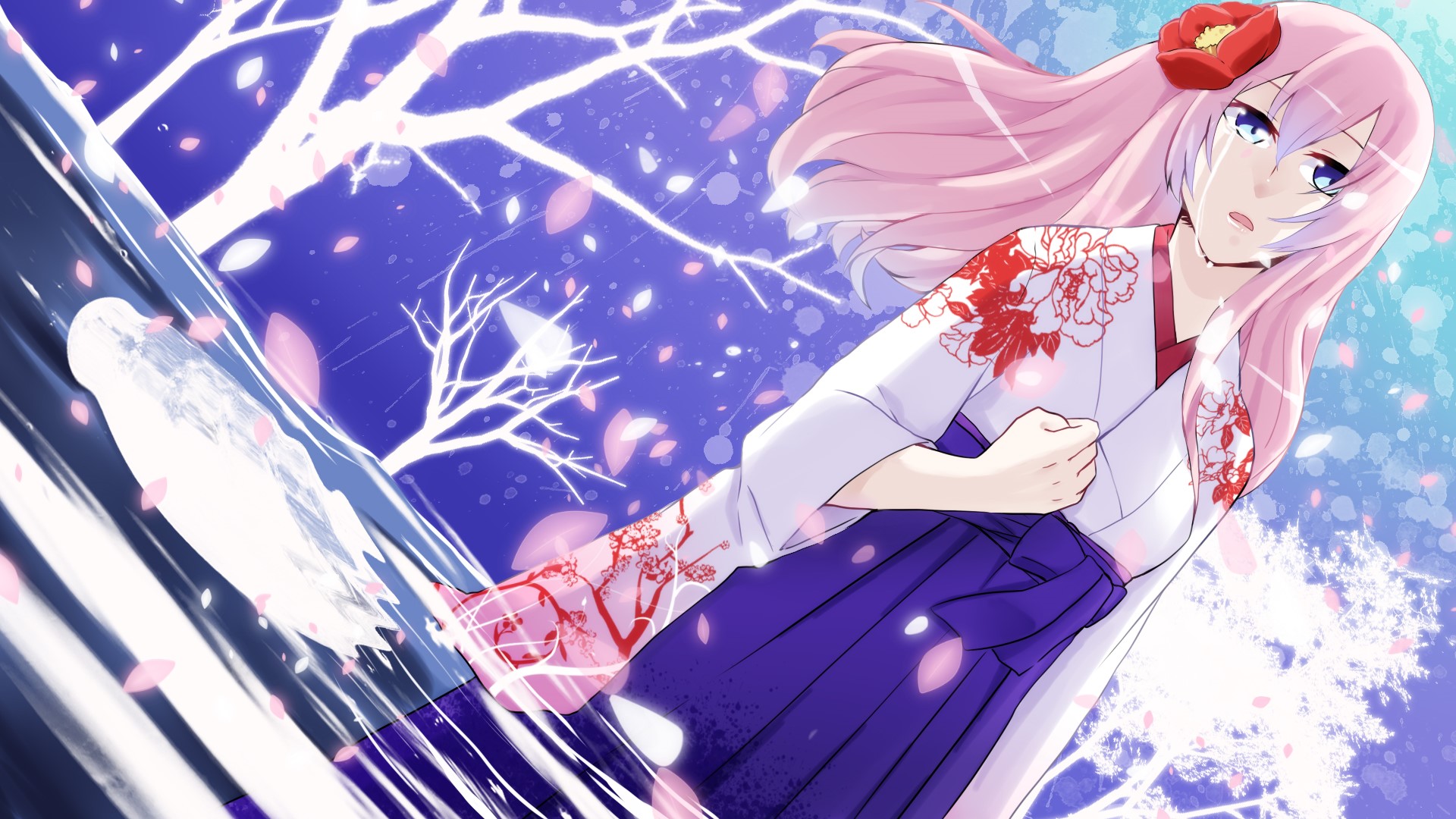 Hatsune Miku in Kimono with Cherry Blossoms HD Wallpaper