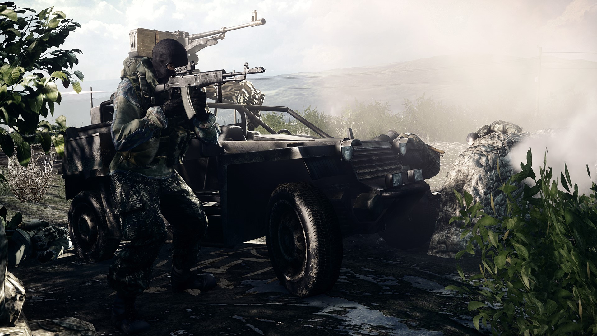 Soldier with assault rifle and vehicle in Battlefield HD Wallpaper