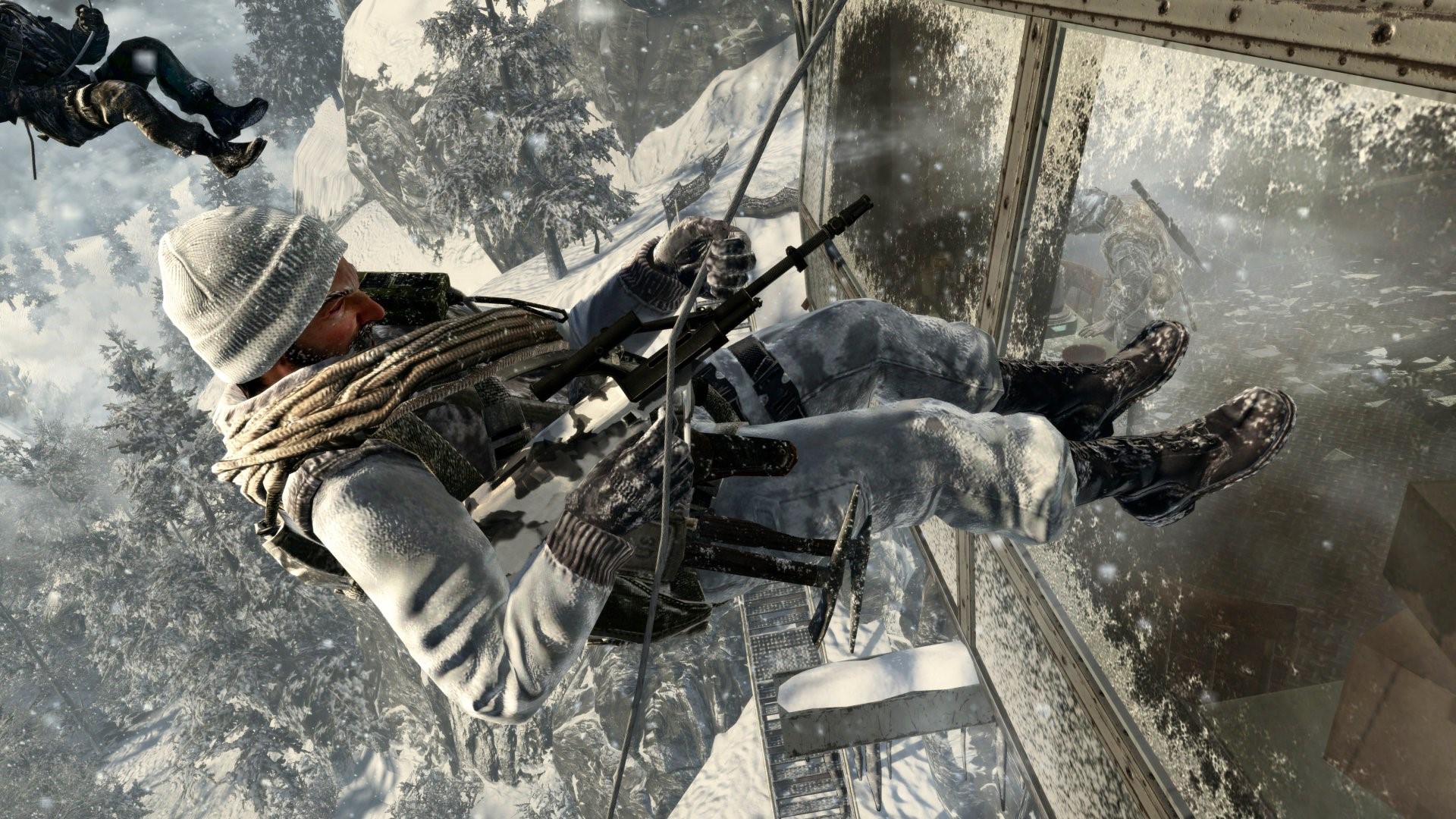 Soldiers rappelling down a snowy mountain in Call of Duty HD Wallpaper
