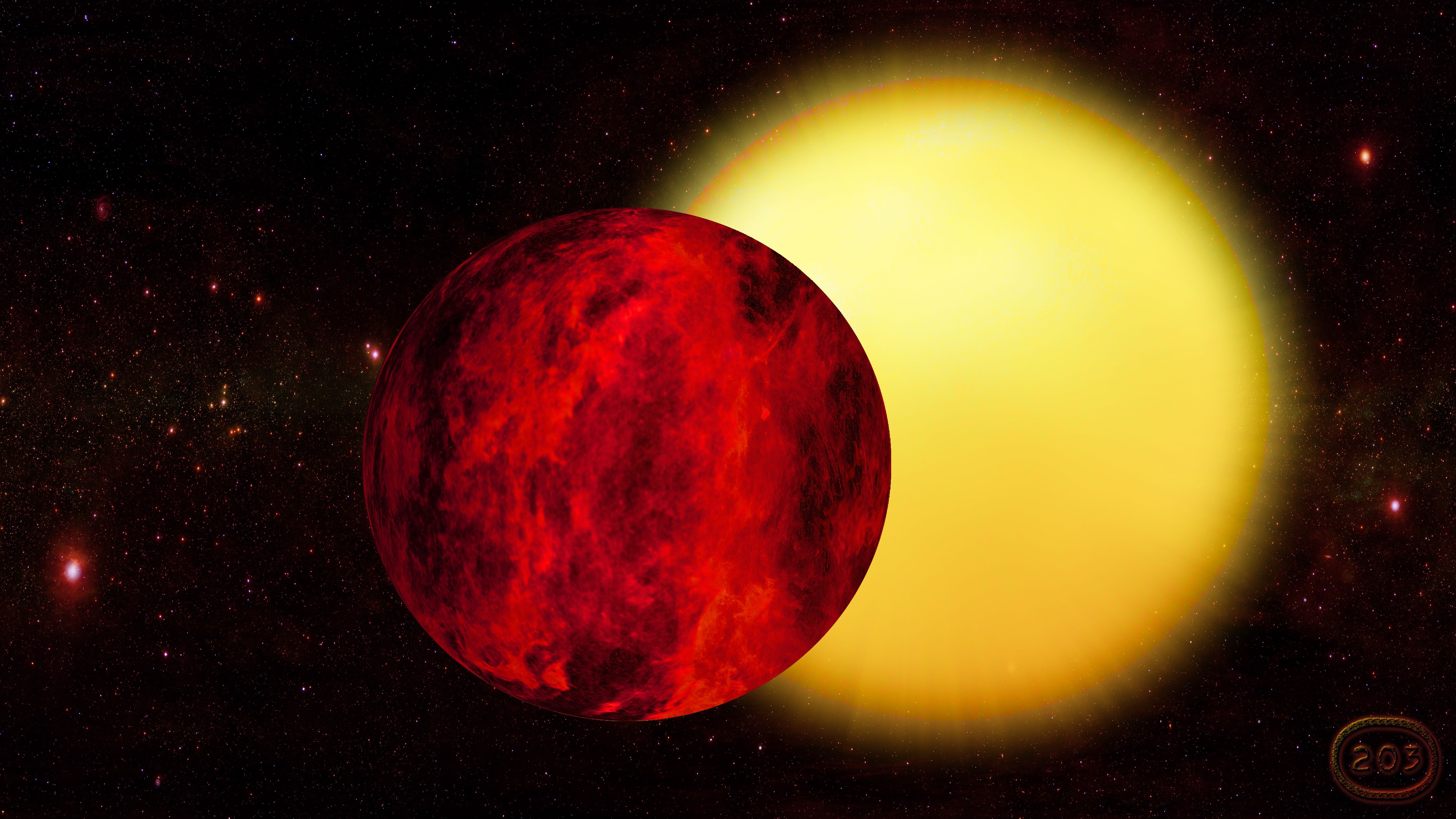 Red Planet and Sun in Space HD Wallpaper